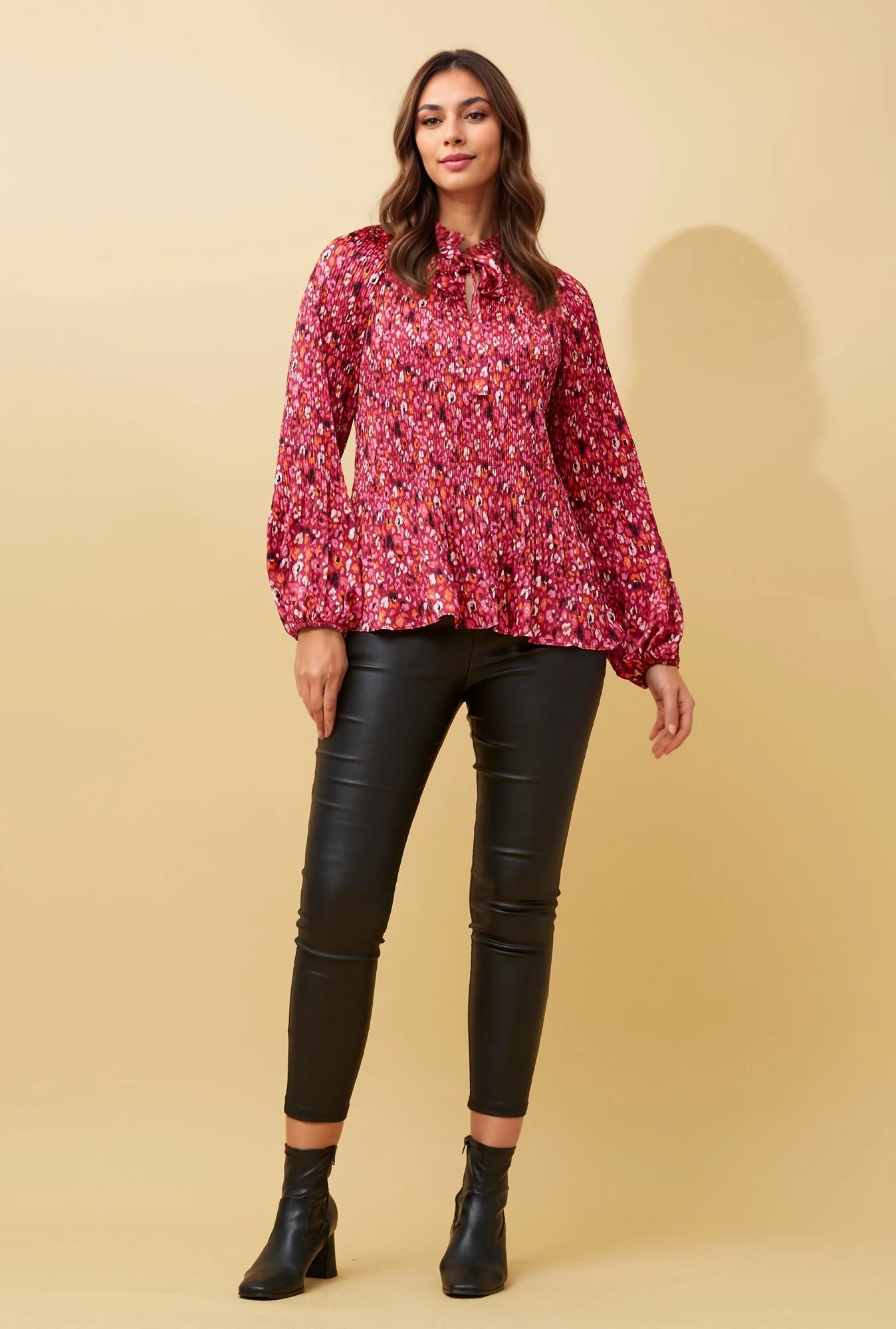 PETA ANIMAL PRINT PLEATED BLOUSE