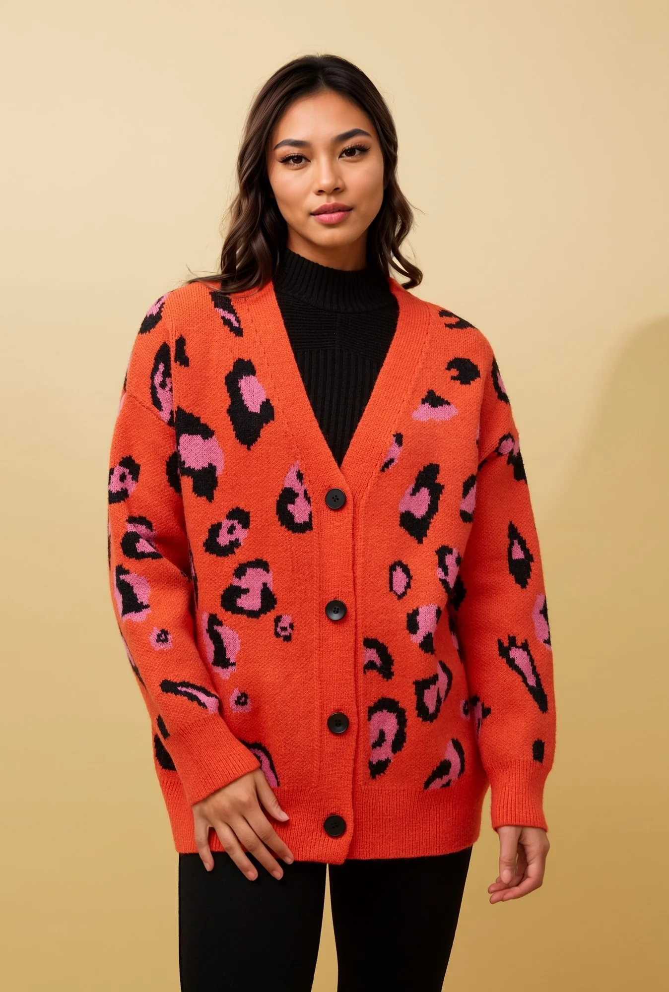 NOREEN ANIMAL PRINT KNIT CARDIGAN