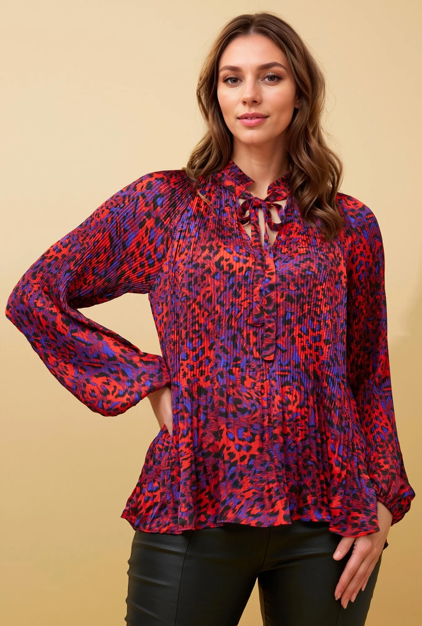 PETA ANIMAL PRINT PLEATED BLOUSE