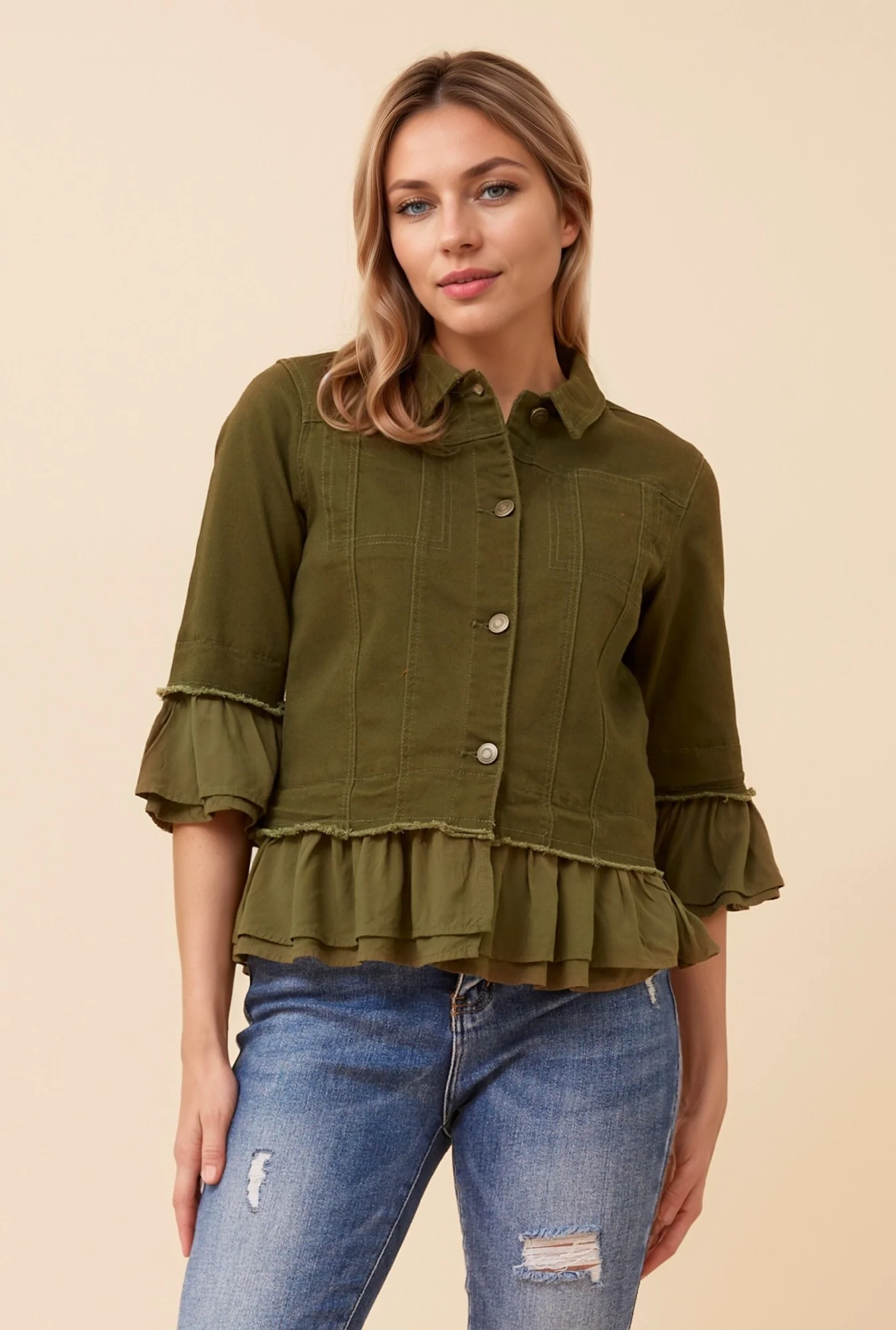 KENSLEY FRILL DENIM JACKET