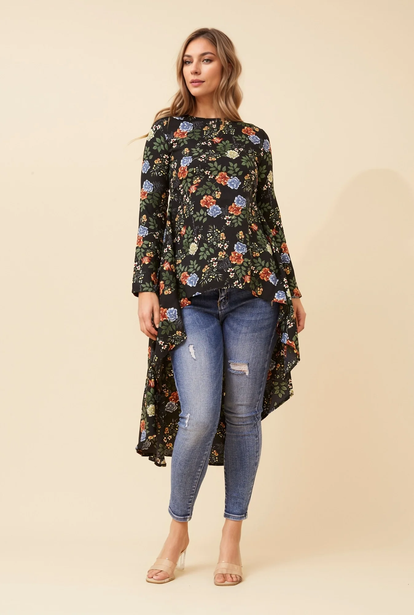 FLORAL HI-LOW HEM TOP