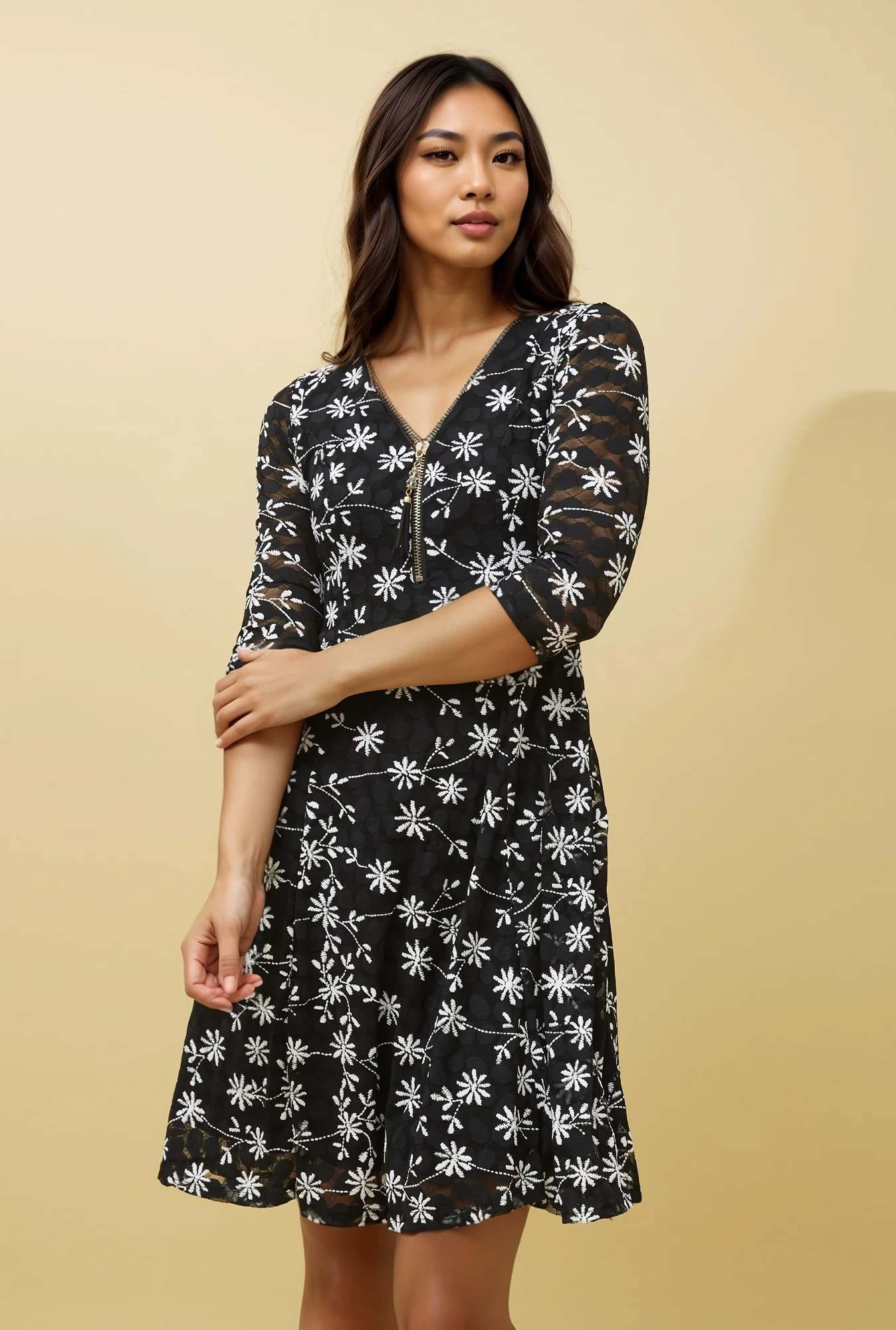 OLIVIA ZIP FRONT FLORAL SKATER DRESS