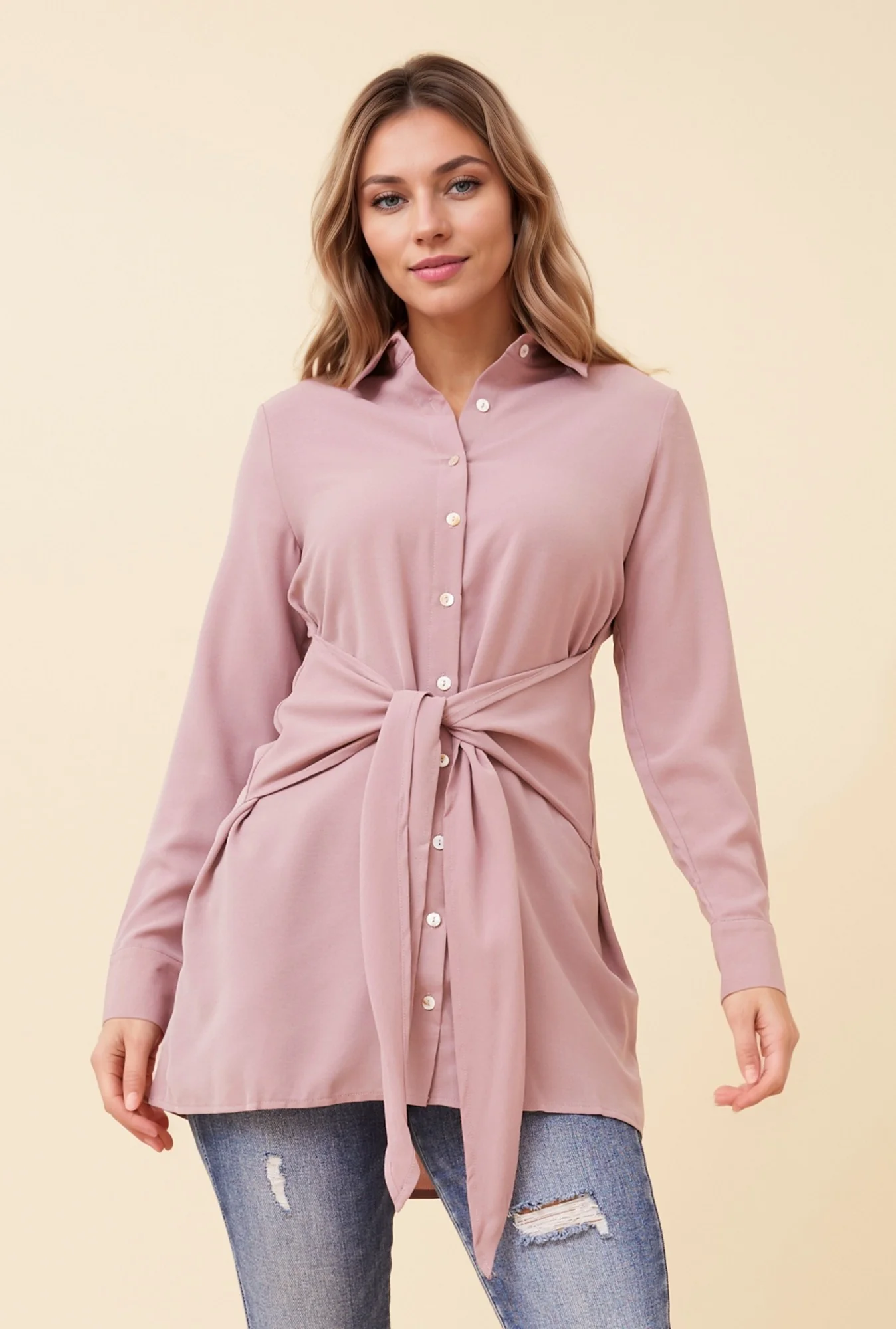 LONGLINE TIE FRONT SHIRT