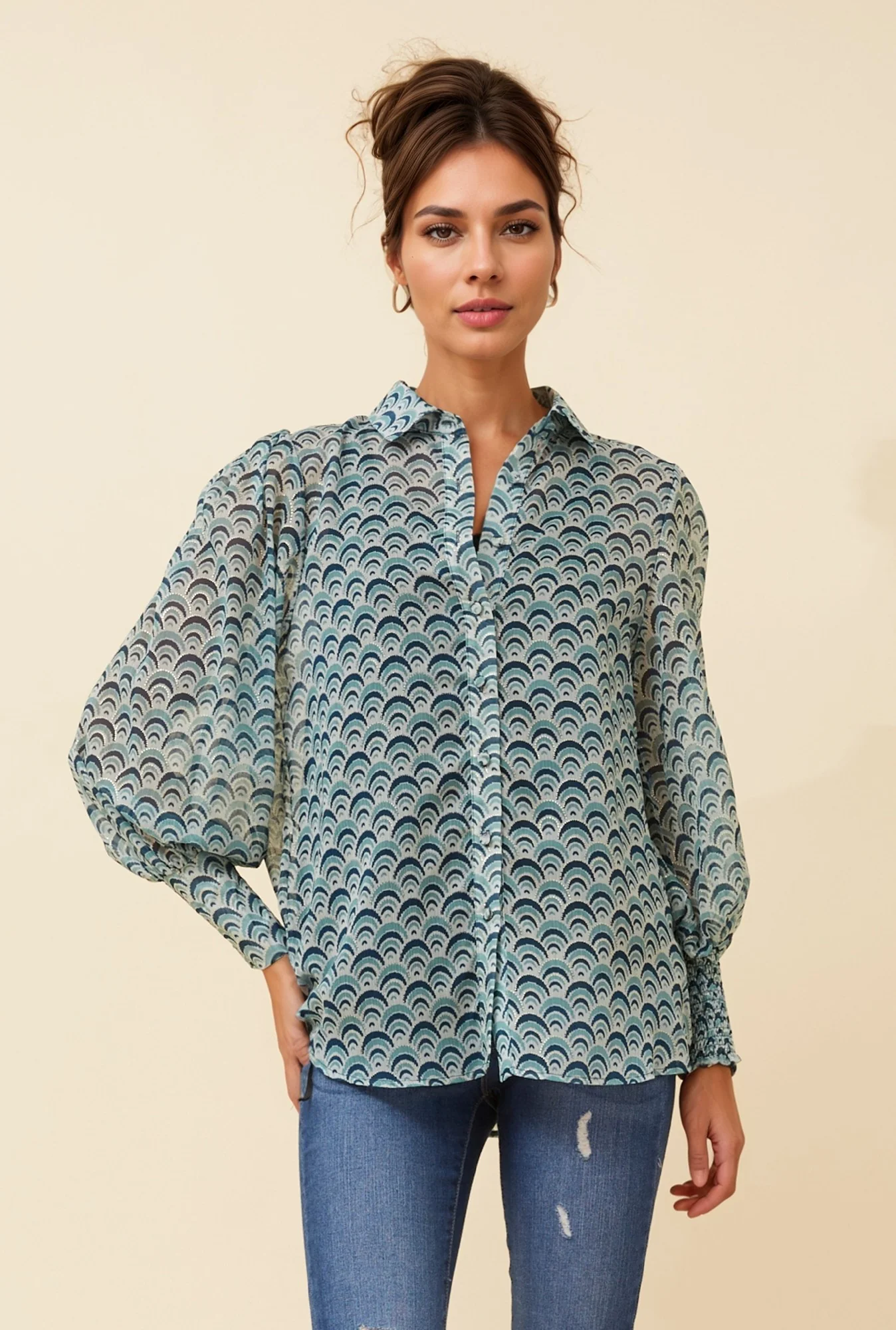 VELLE FOIL PRINT BLOUSE