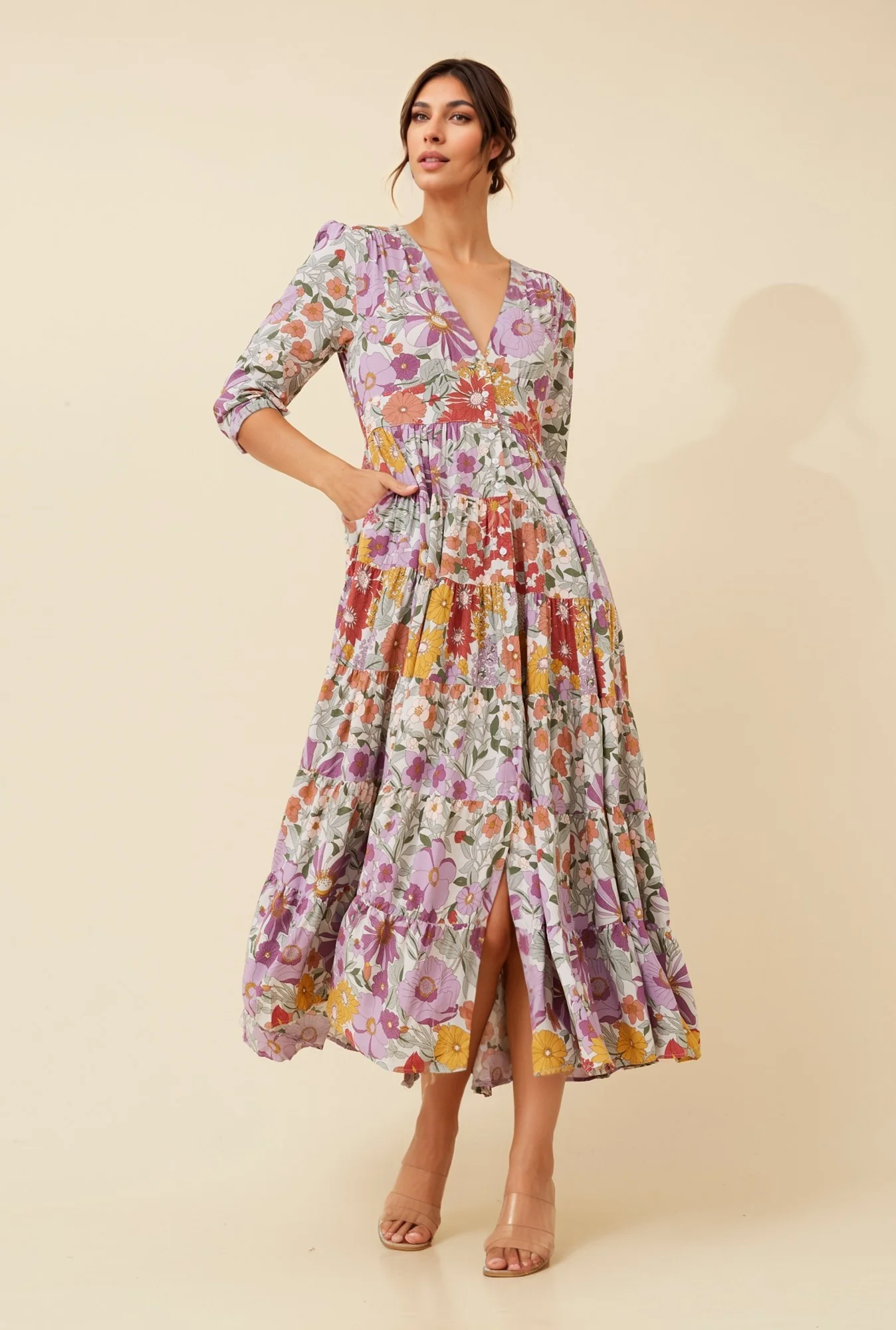 BAHAMAS FLORAL TIERED MAXI DRESS