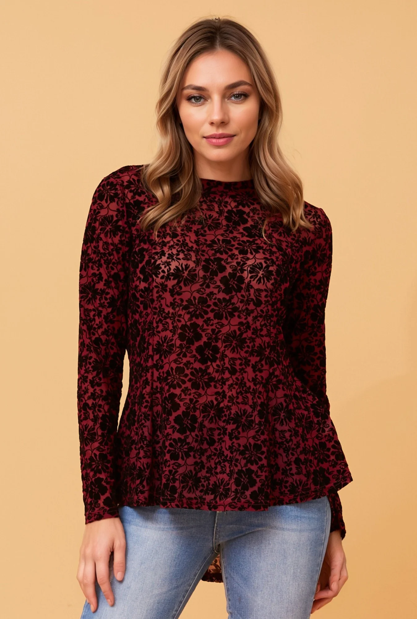 LUISA FLORAL FLOCKING TOP