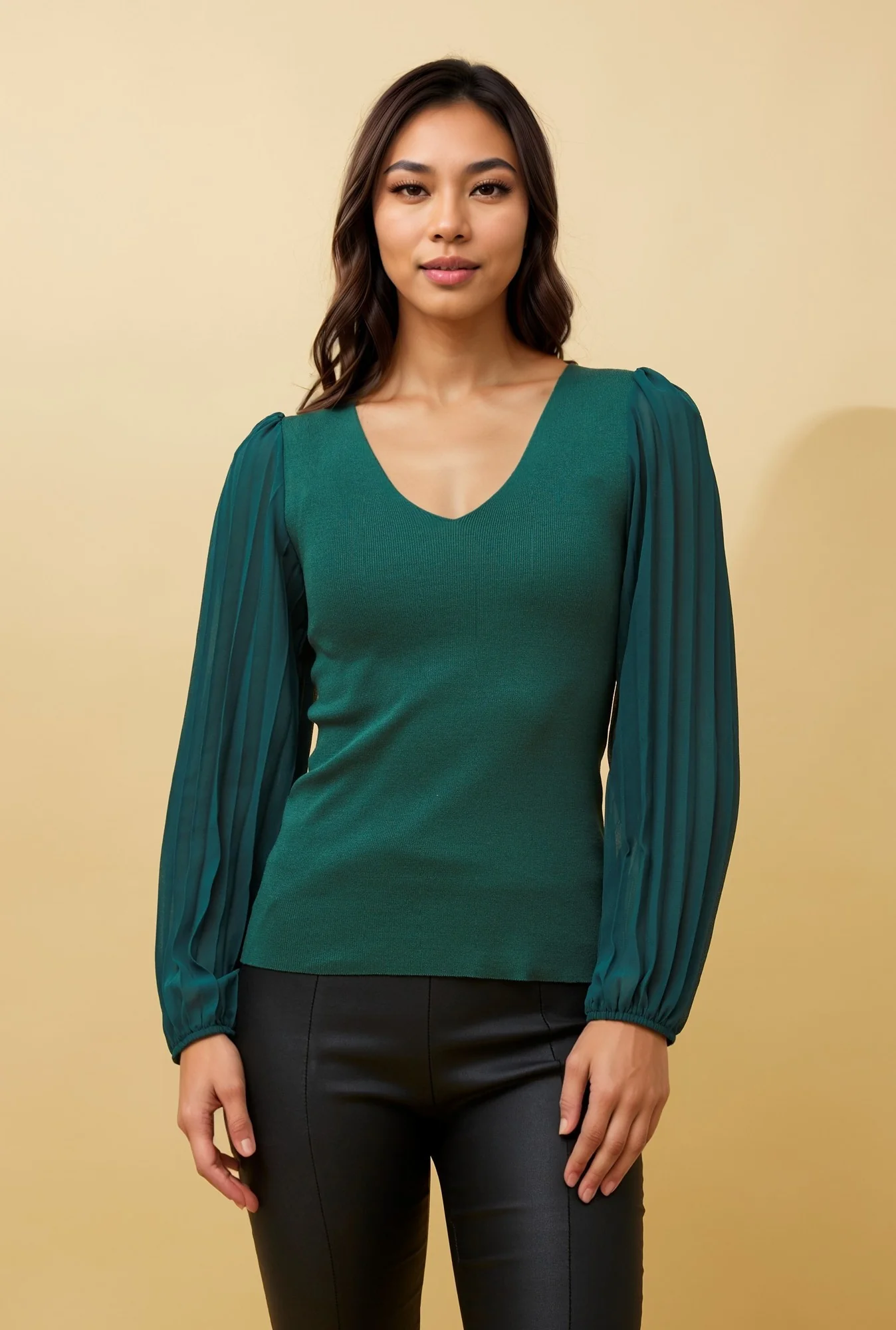 TRISTA PLEATED SLEEVE KNIT JUMPER
