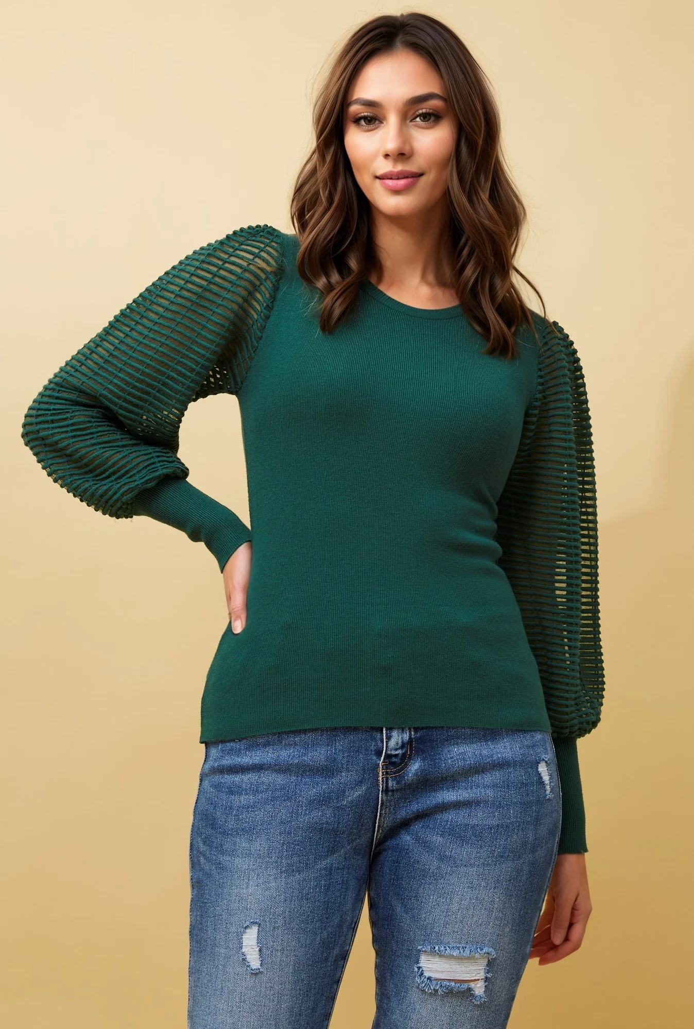 DAWNETTA TEXTURED SLEEVE KNIT JUMPER