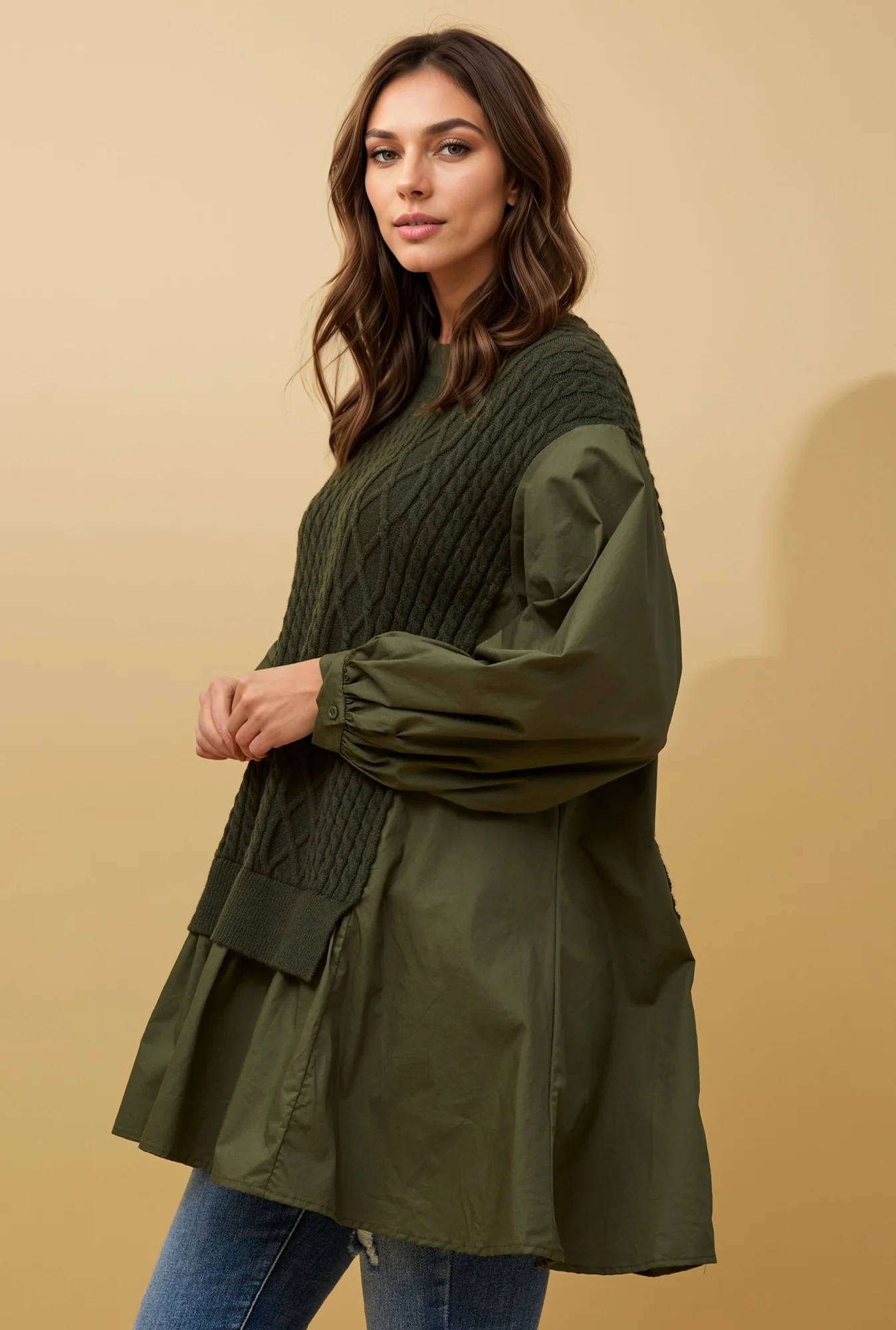 STACE DOUBLE LAYER CABLE KNIT JUMPEER