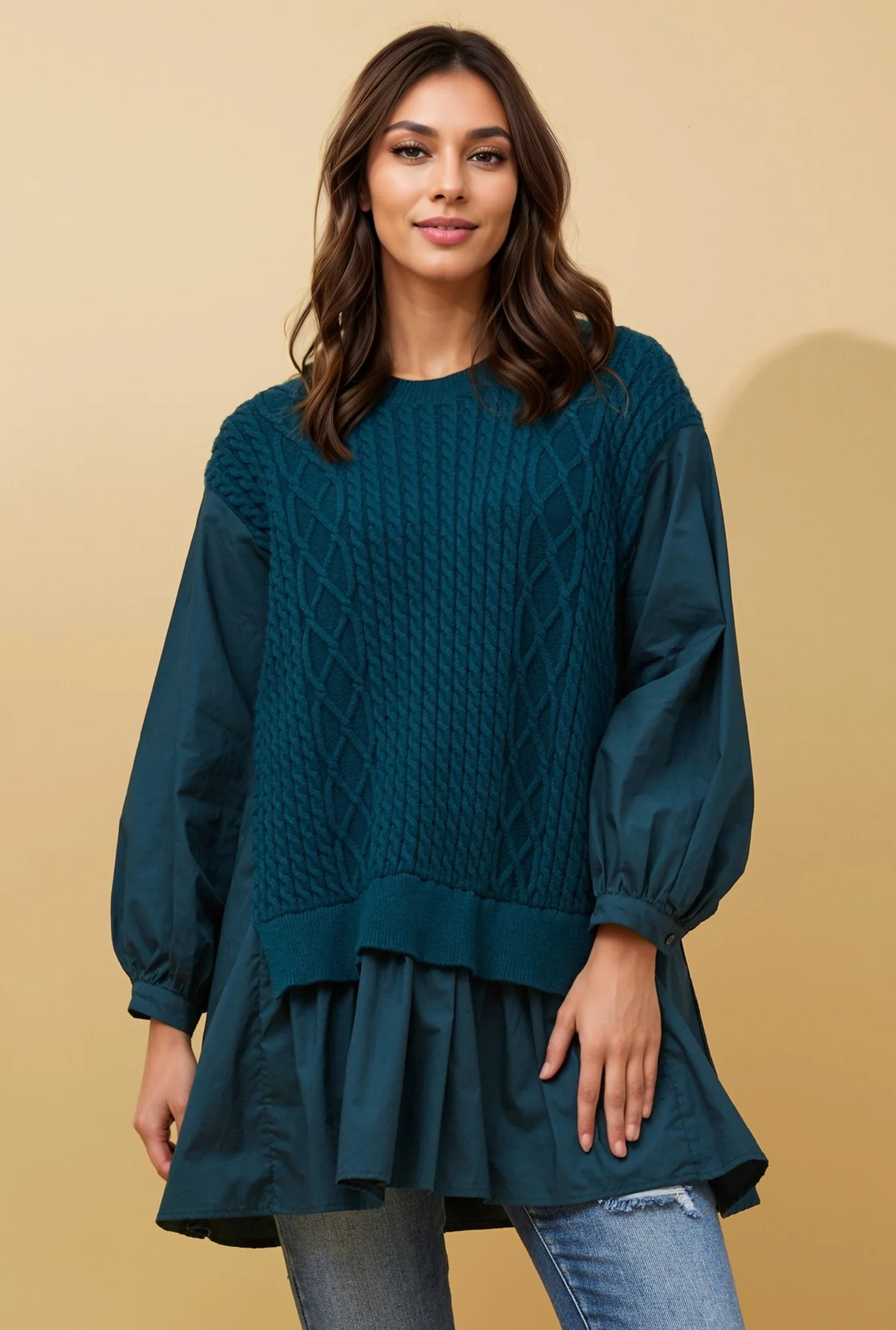 STACE DOUBLE LAYER CABLE KNIT JUMPEER