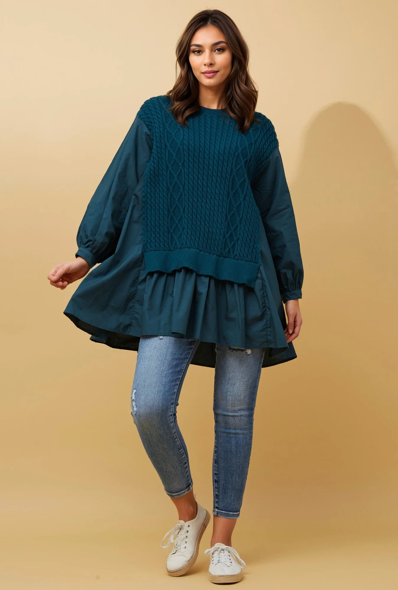 STACE DOUBLE LAYER CABLE KNIT JUMPEER