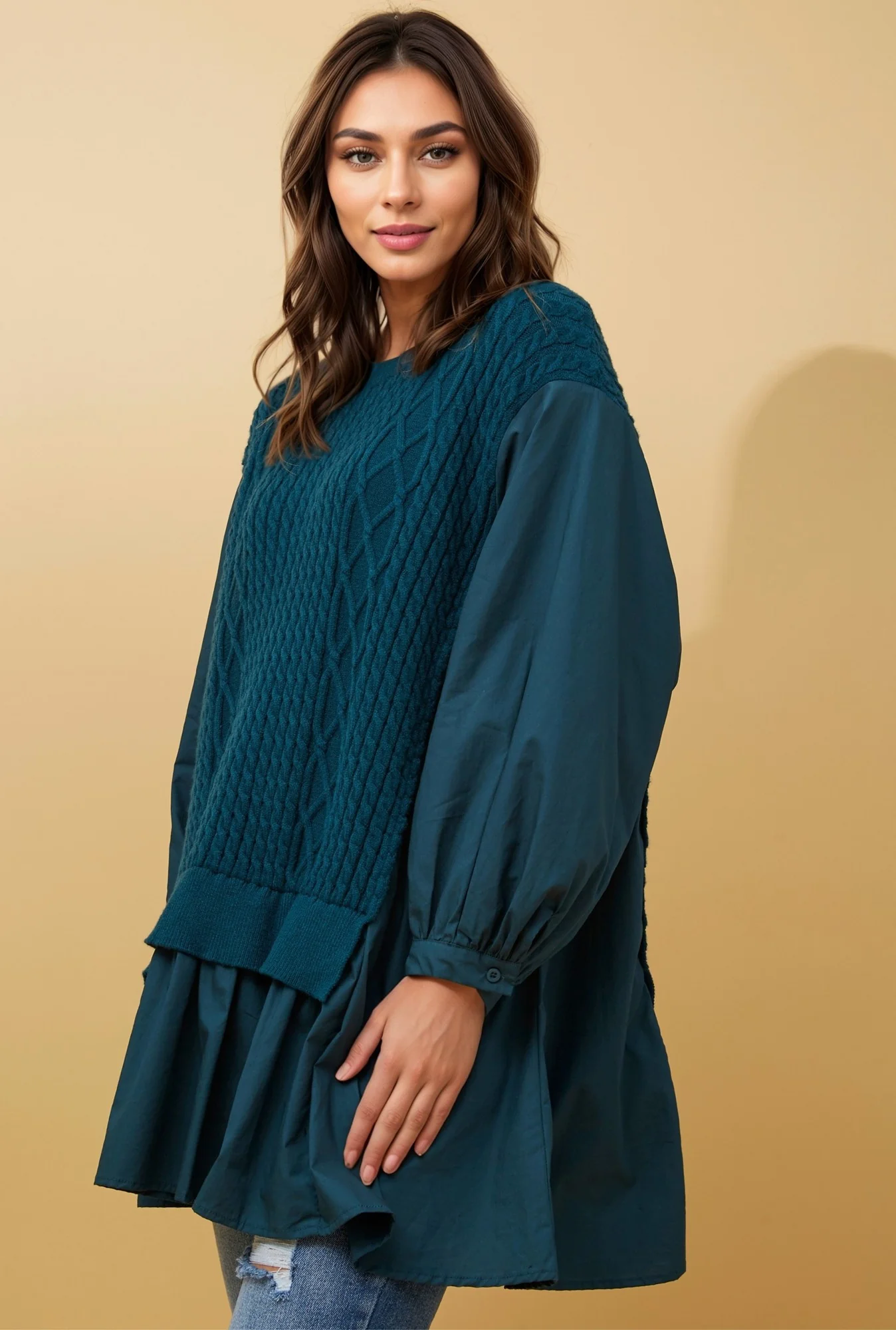 STACE DOUBLE LAYER CABLE KNIT JUMPEER