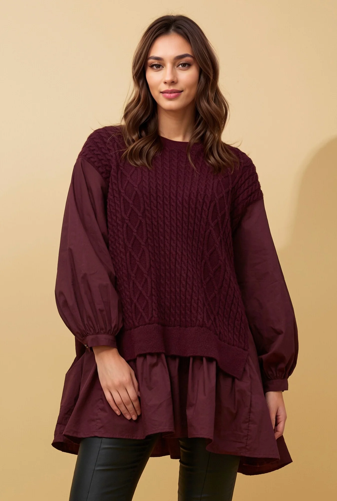 STACE DOUBLE LAYER CABLE KNIT JUMPEER