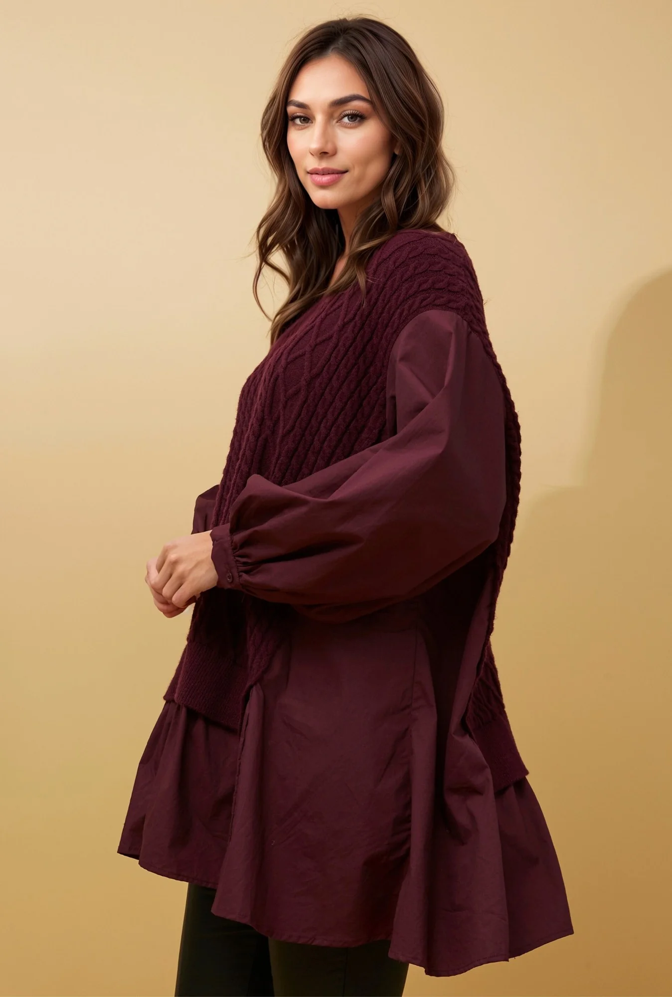 STACE DOUBLE LAYER CABLE KNIT JUMPEER