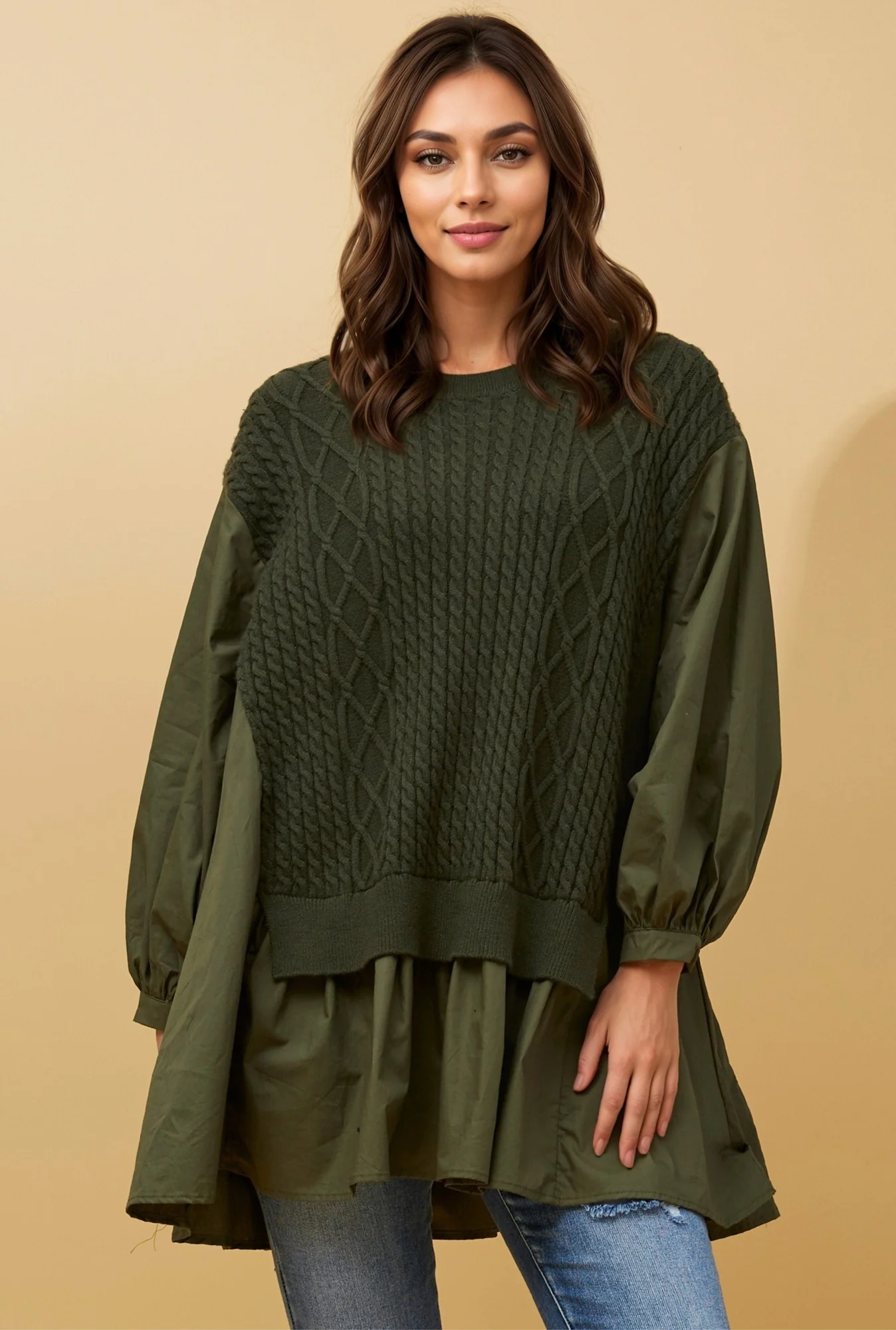 STACE DOUBLE LAYER CABLE KNIT JUMPEER