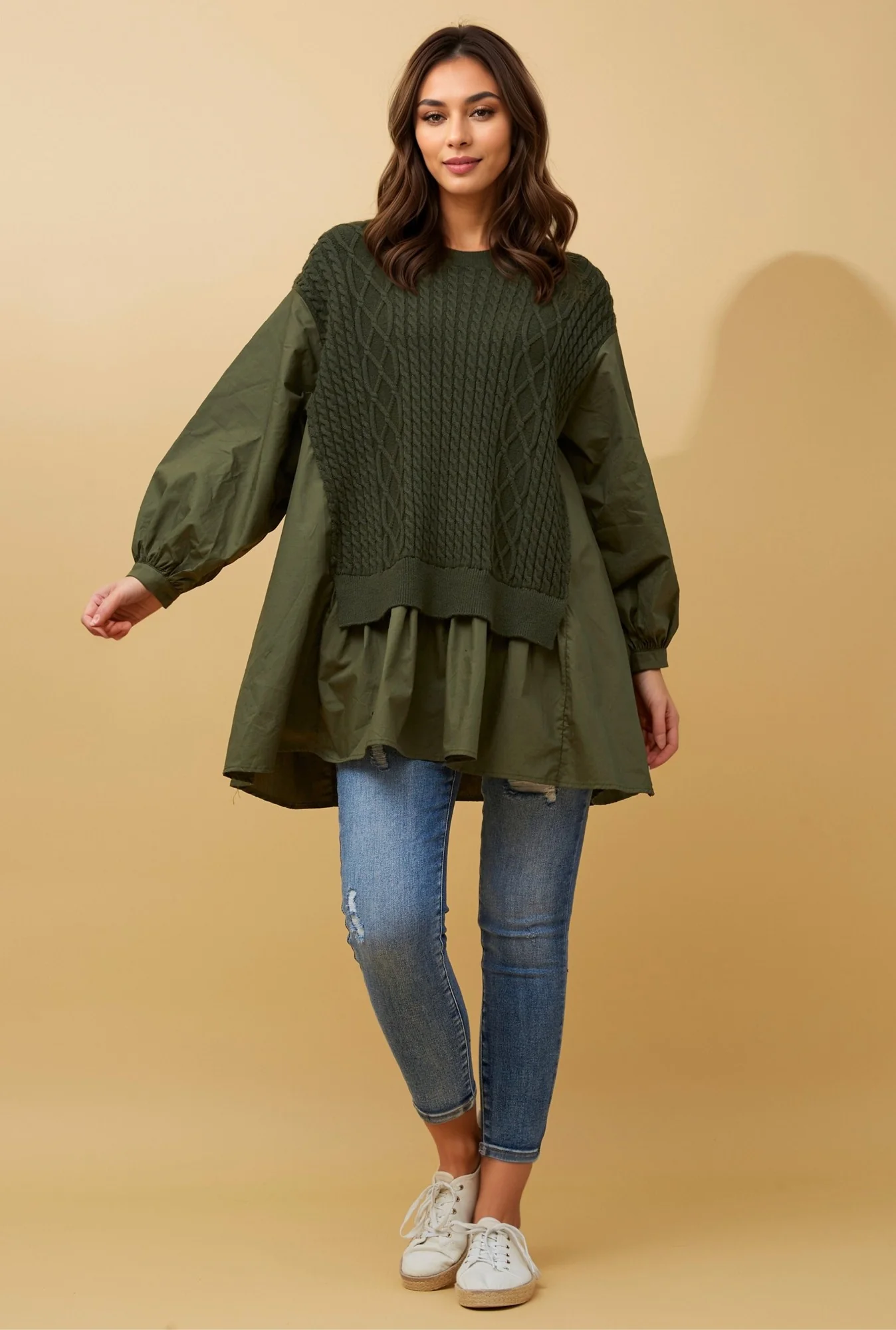 STACE DOUBLE LAYER CABLE KNIT JUMPEER