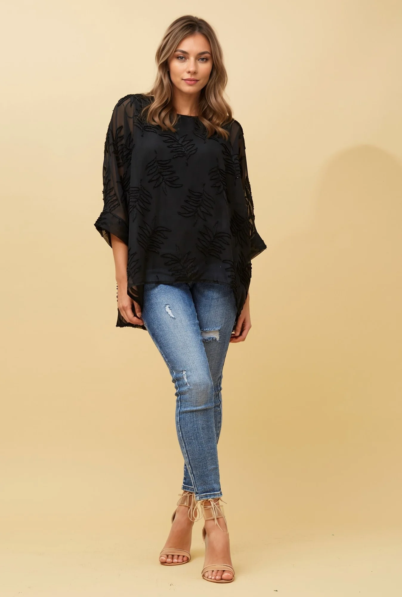 ABBY LEAF PATTERN SHEER TOP