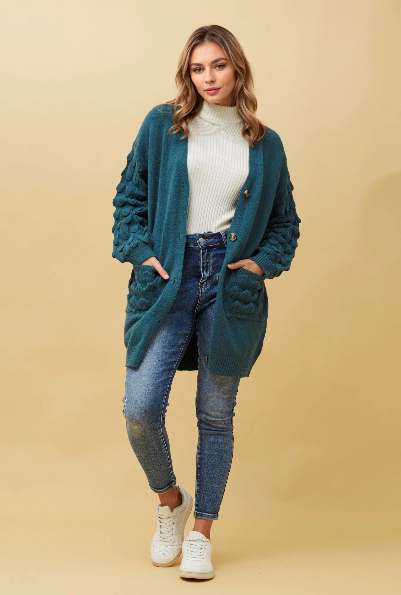 GRANCIS POINTELLE STITCH KNIT CARDIGAN