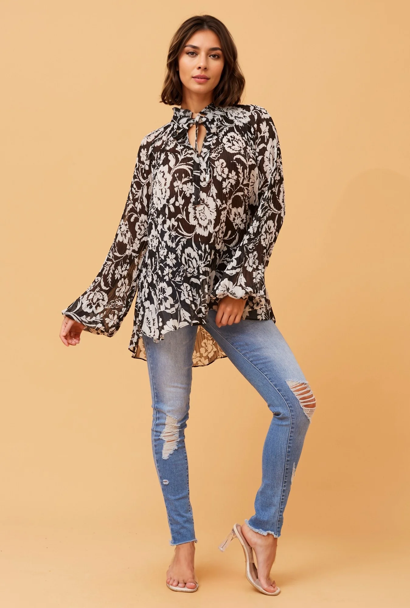 PETA PLEATED FLORAL BLOUSE