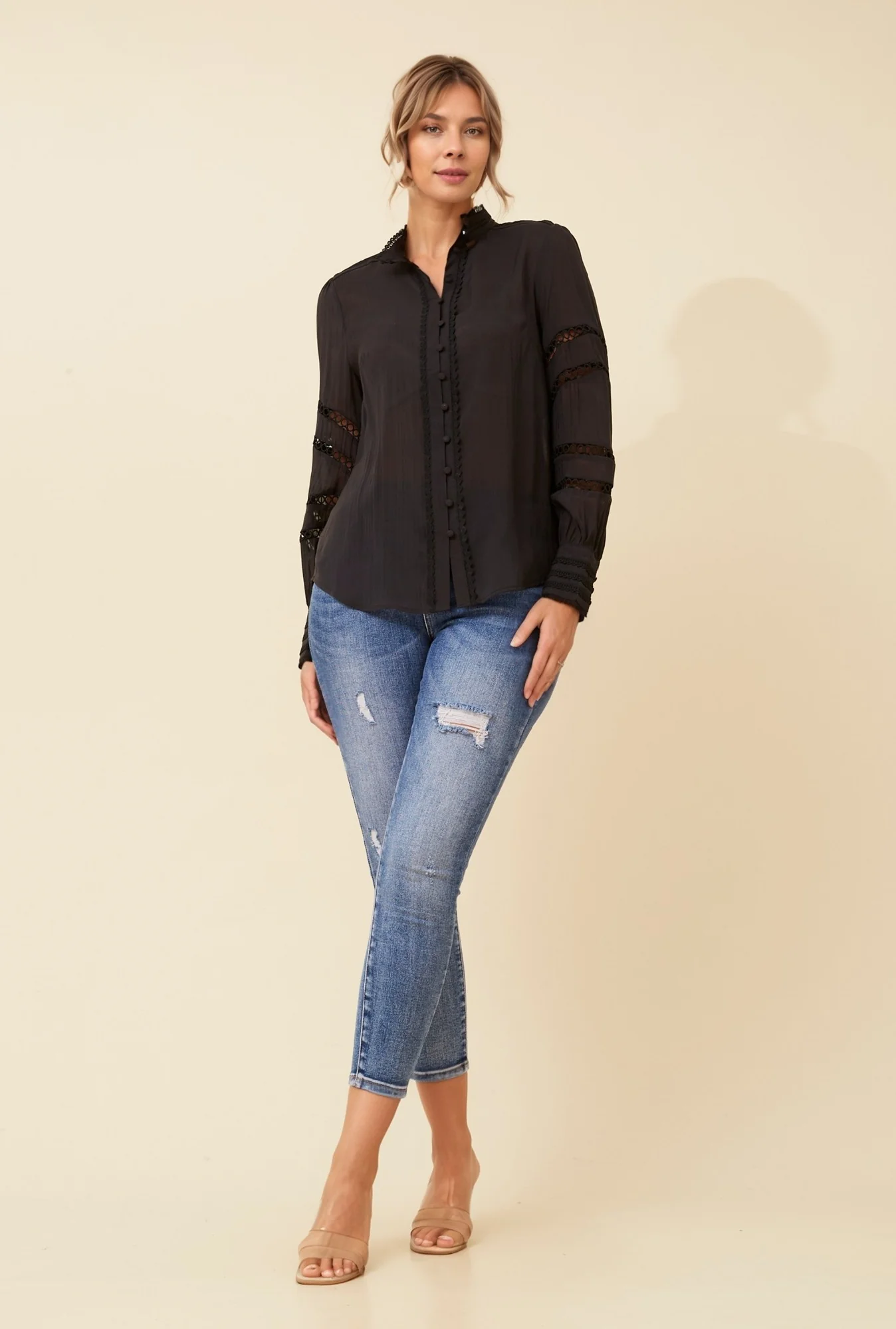 LISANDRA SOLID LACE BLOUSE