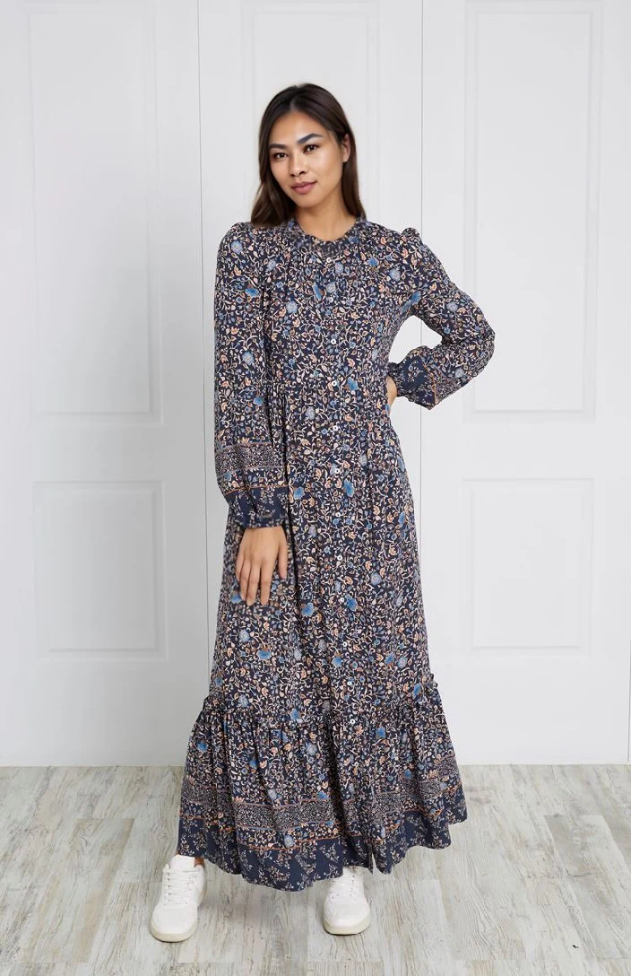 HIGH NECK FLORAL MAXI DRESS