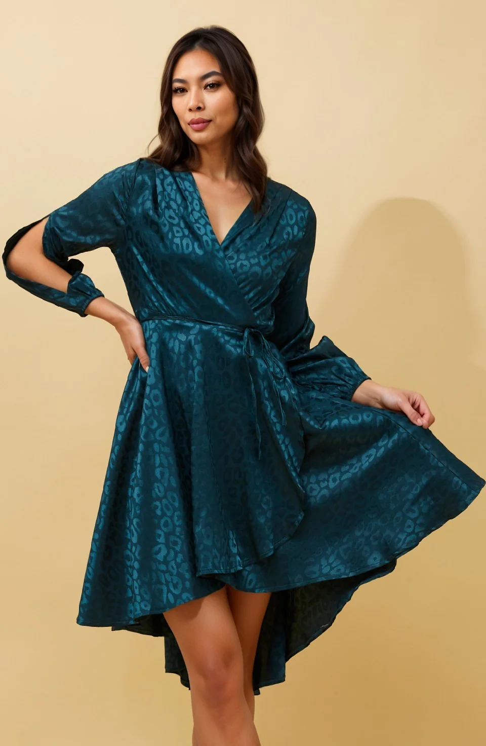 WILLOW ANIMAL PRINT SATIN WRAP DRESS
