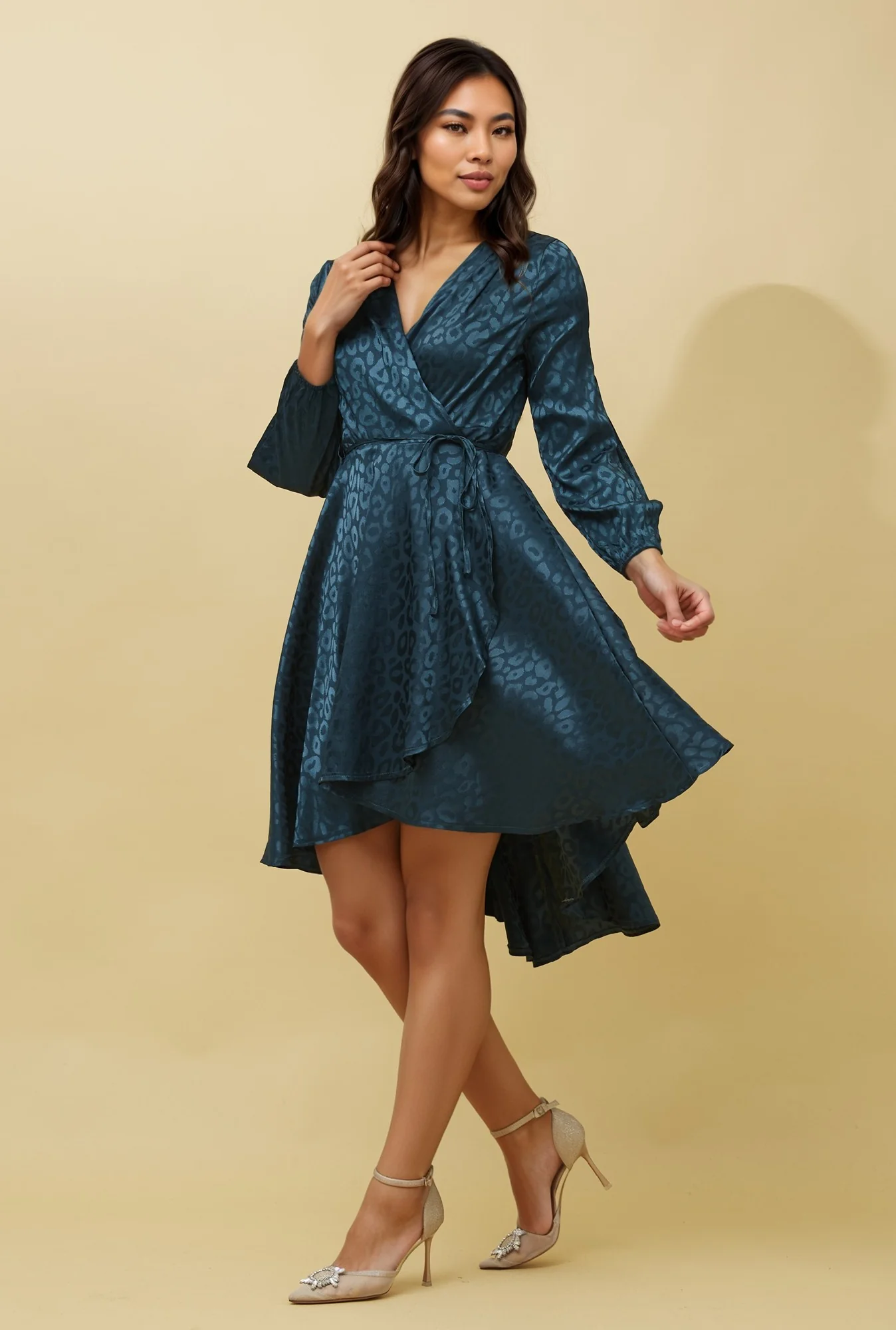 WILLOW ANIMAL PRINT SATIN WRAP DRESS