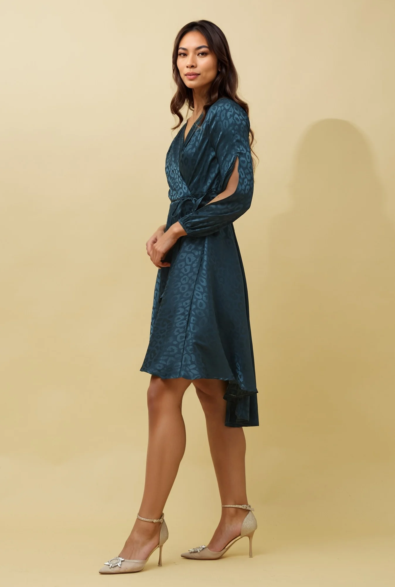 WILLOW ANIMAL PRINT SATIN WRAP DRESS