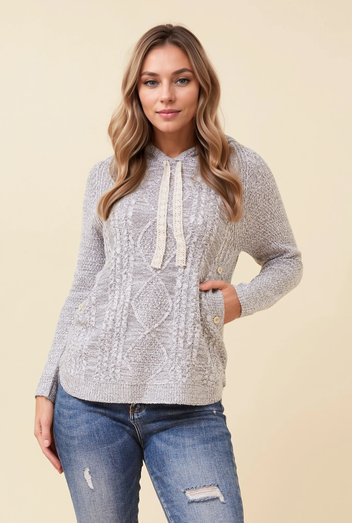 AJAY HOODED CABLE KNIT JUMPER