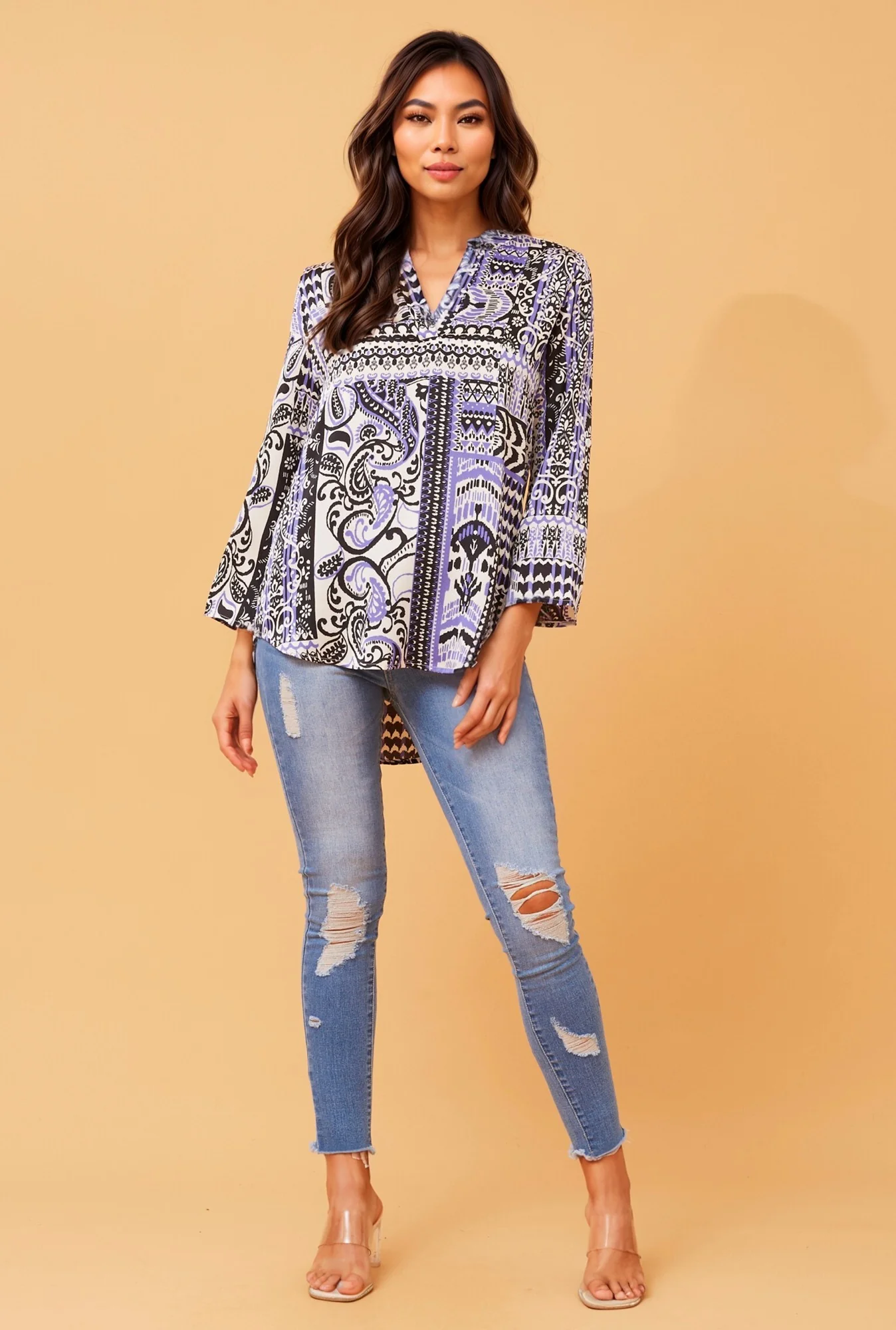 SPICY PATCHWORK PRINT BLOUSE