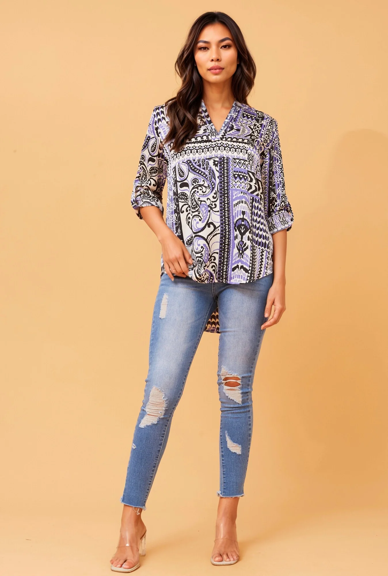 SPICY PATCHWORK PRINT BLOUSE