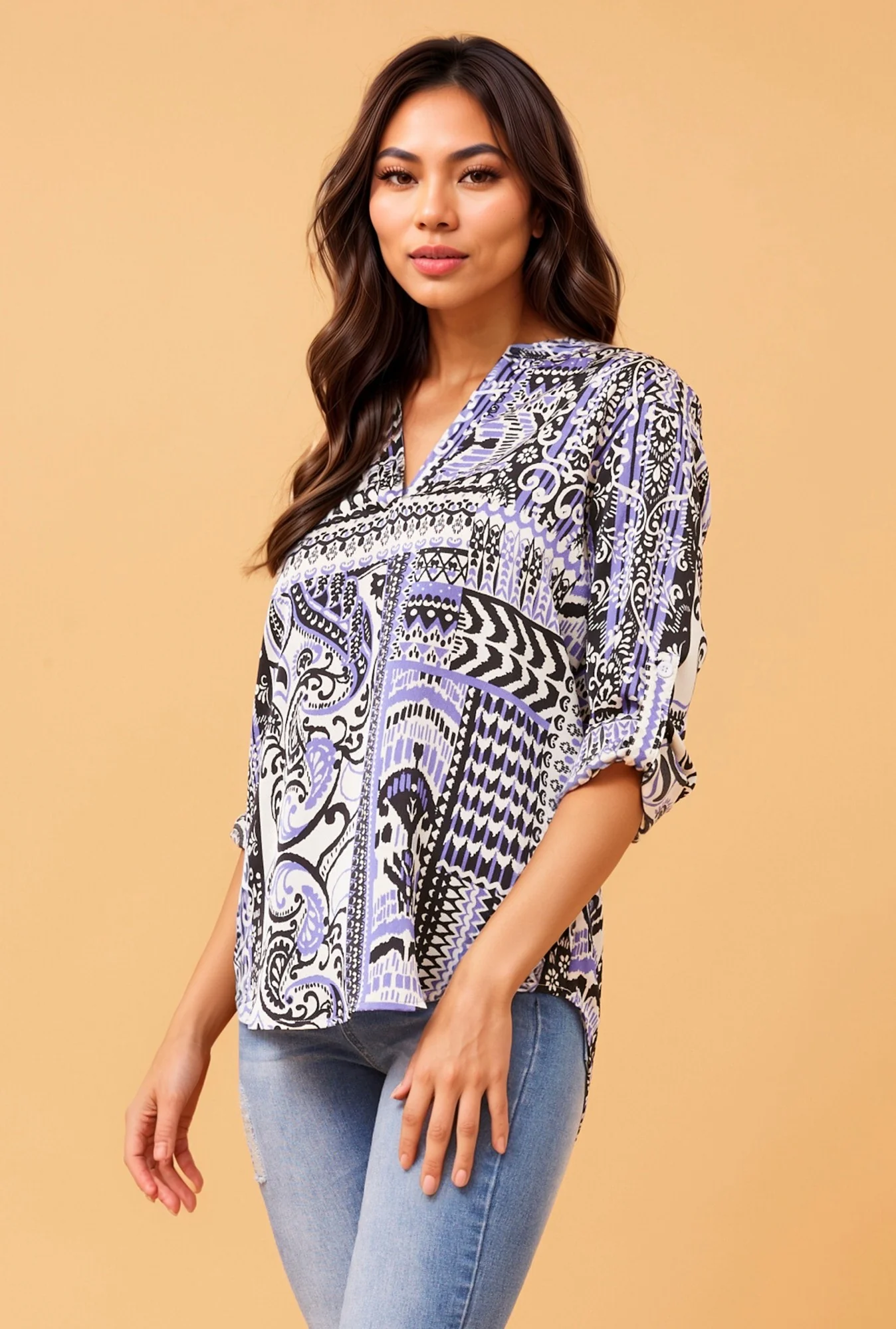 SPICY PATCHWORK PRINT BLOUSE