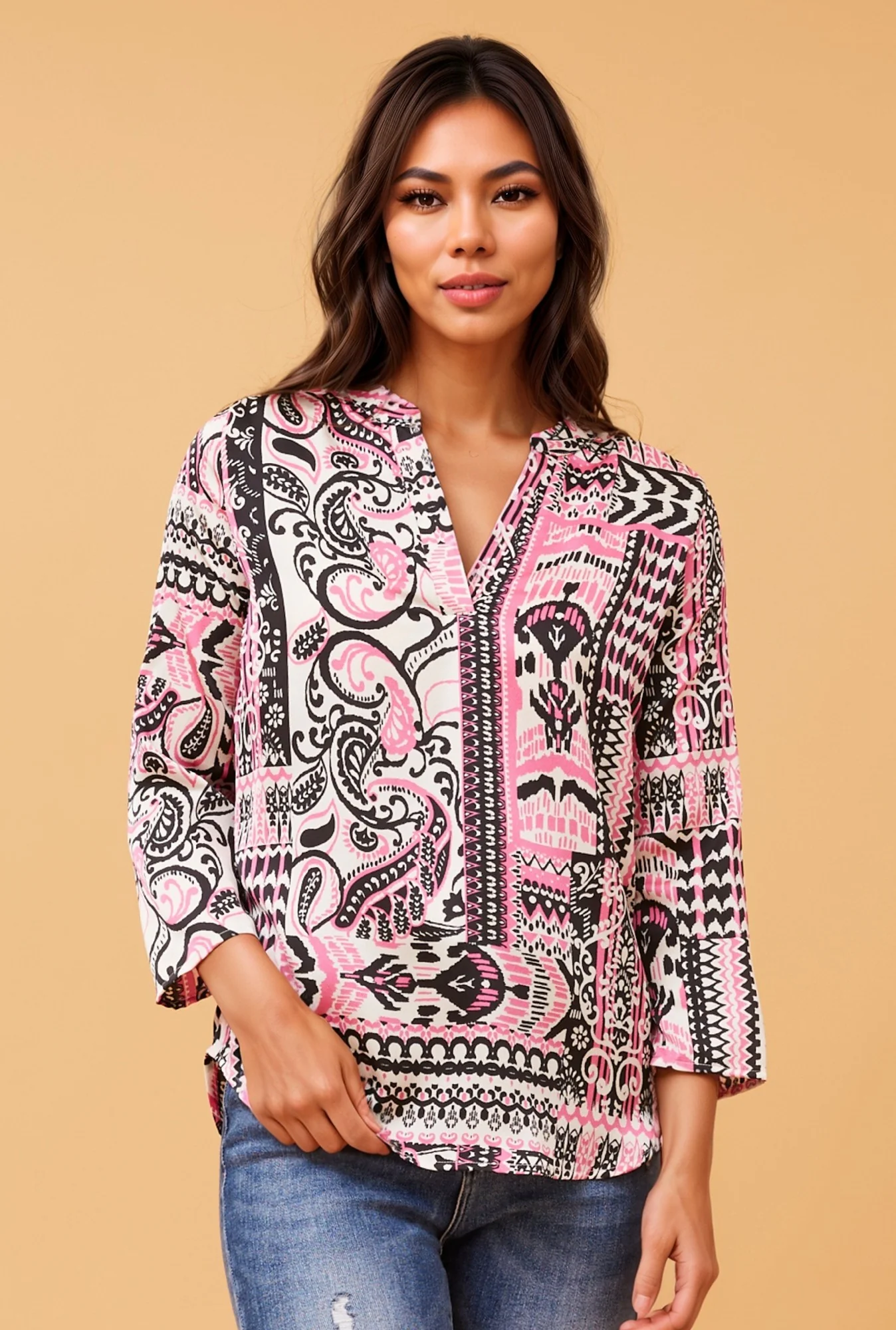SPICY PATCHWORK PRINT BLOUSE