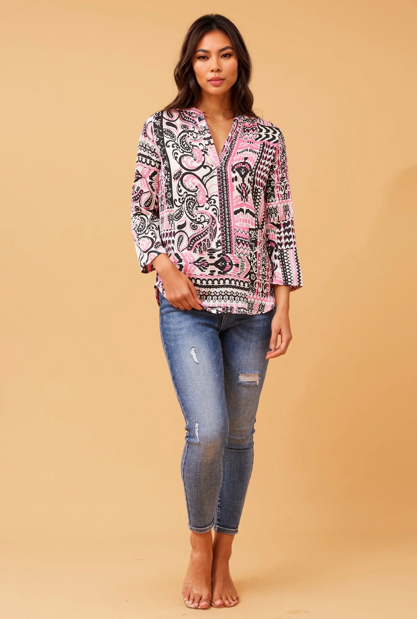 SPICY PATCHWORK PRINT BLOUSE