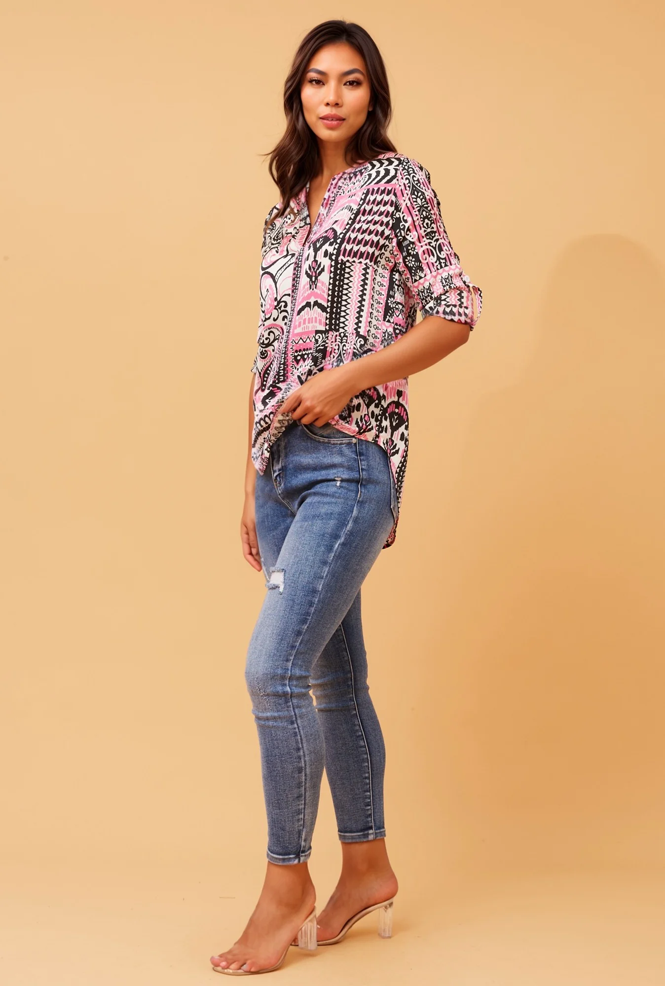 SPICY PATCHWORK PRINT BLOUSE