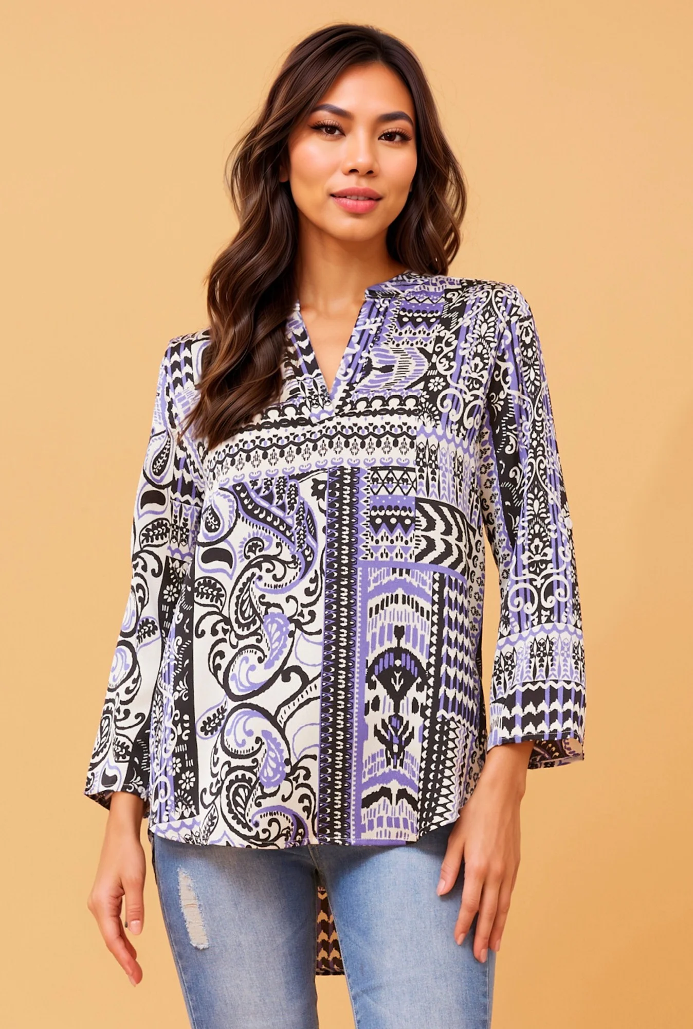 SPICY PATCHWORK PRINT BLOUSE