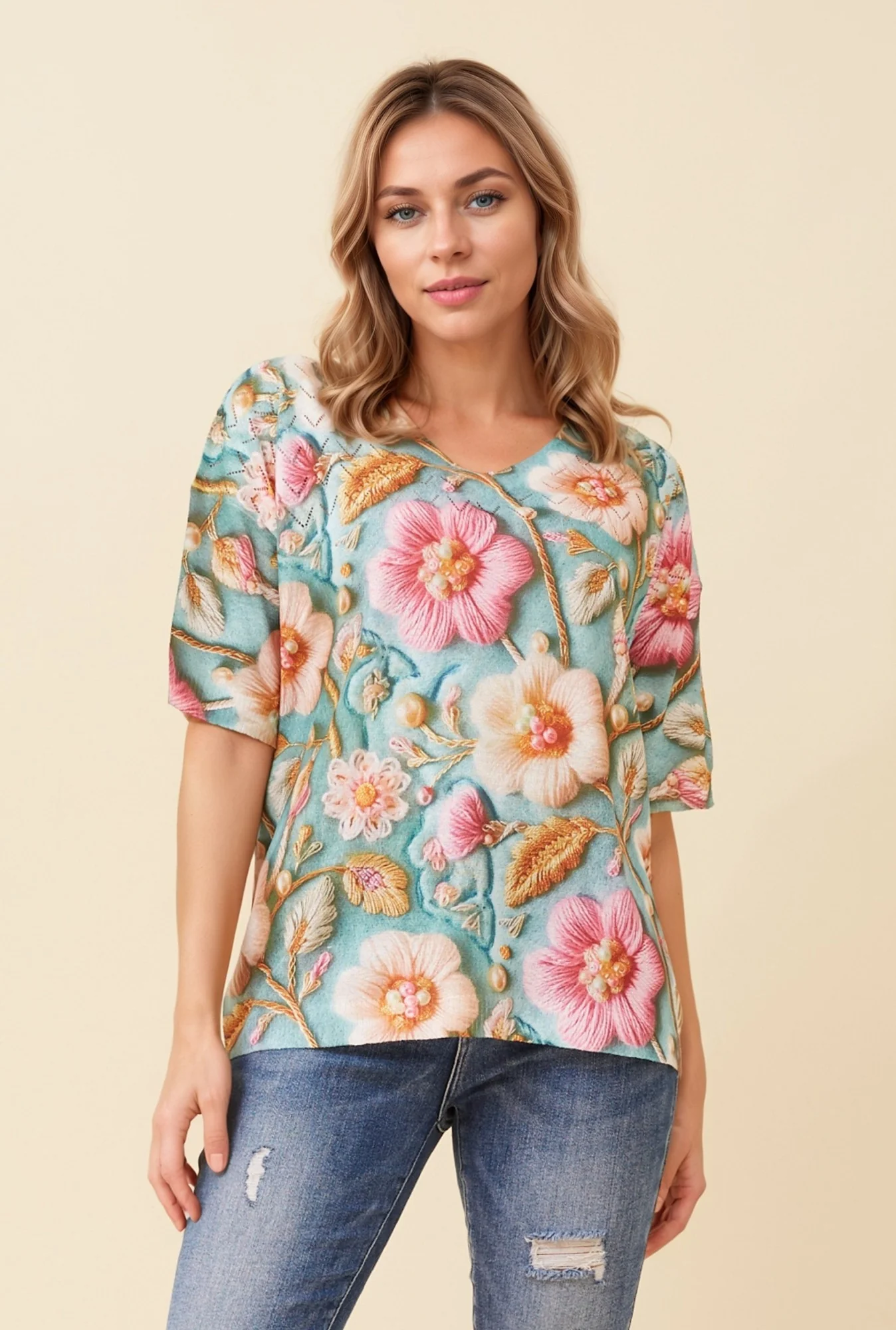 PAOLA FLORAL KNIT PULLOVER