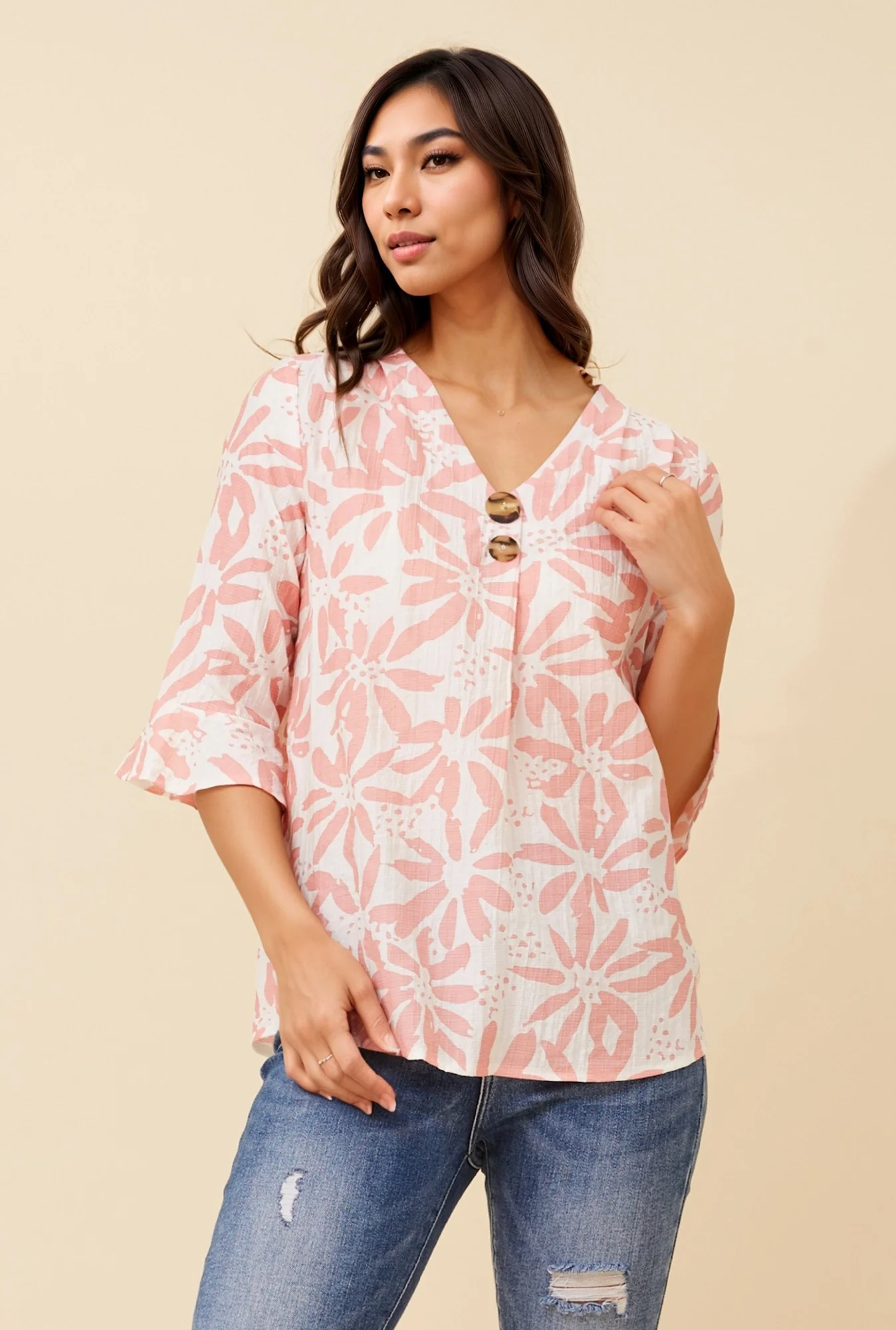 RUE FLORAL PRINT BUTTON DETAIL TOP