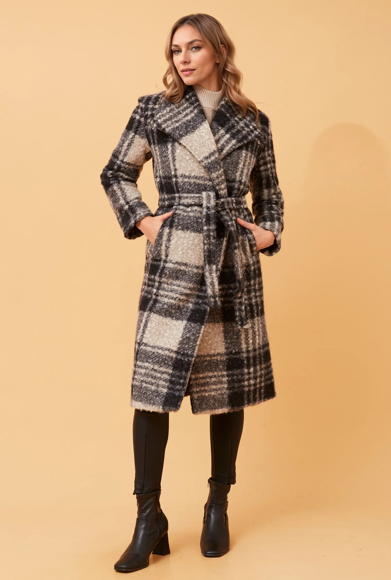 PERLITA CHECK TEDDY FUR COAT