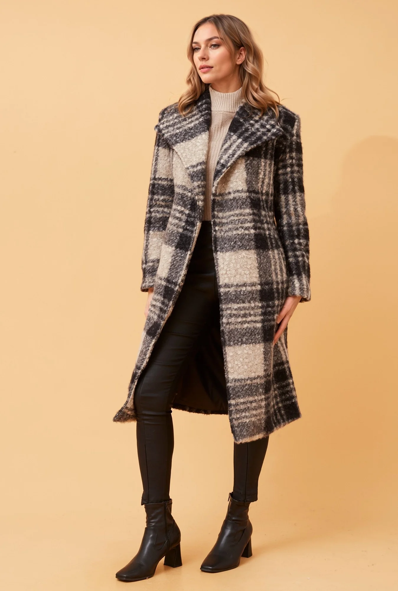 PERLITA CHECK TEDDY FUR COAT