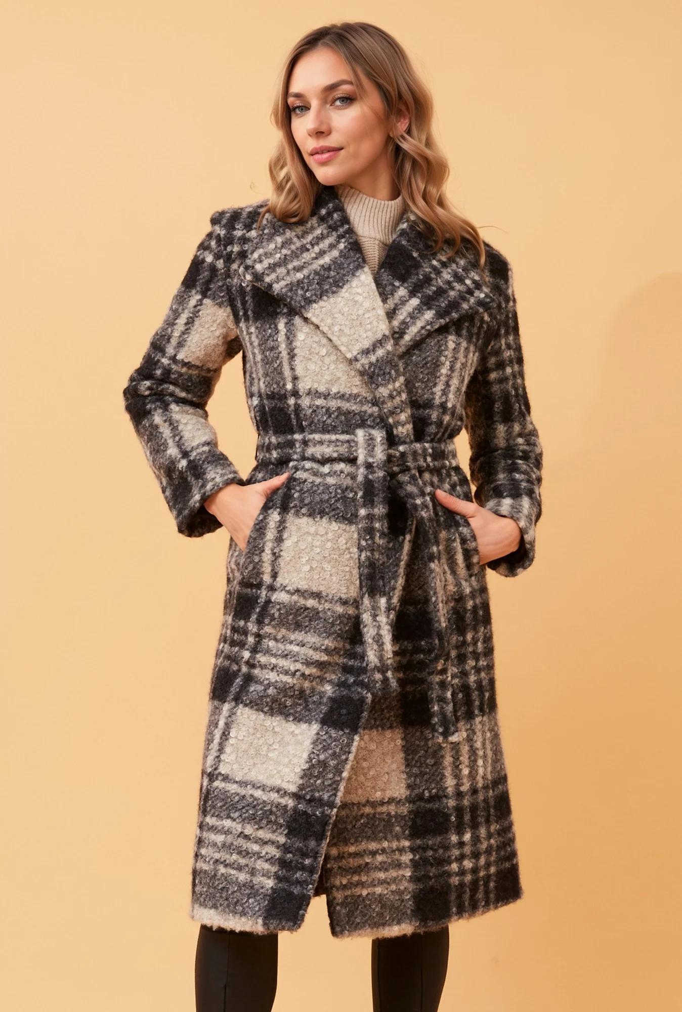 PERLITA CHECK TEDDY FUR COAT