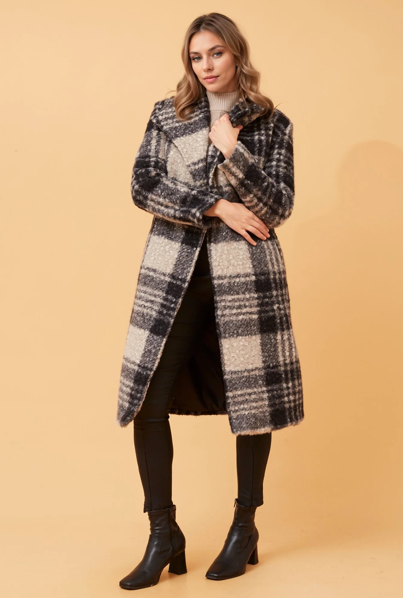 PERLITA CHECK TEDDY FUR COAT