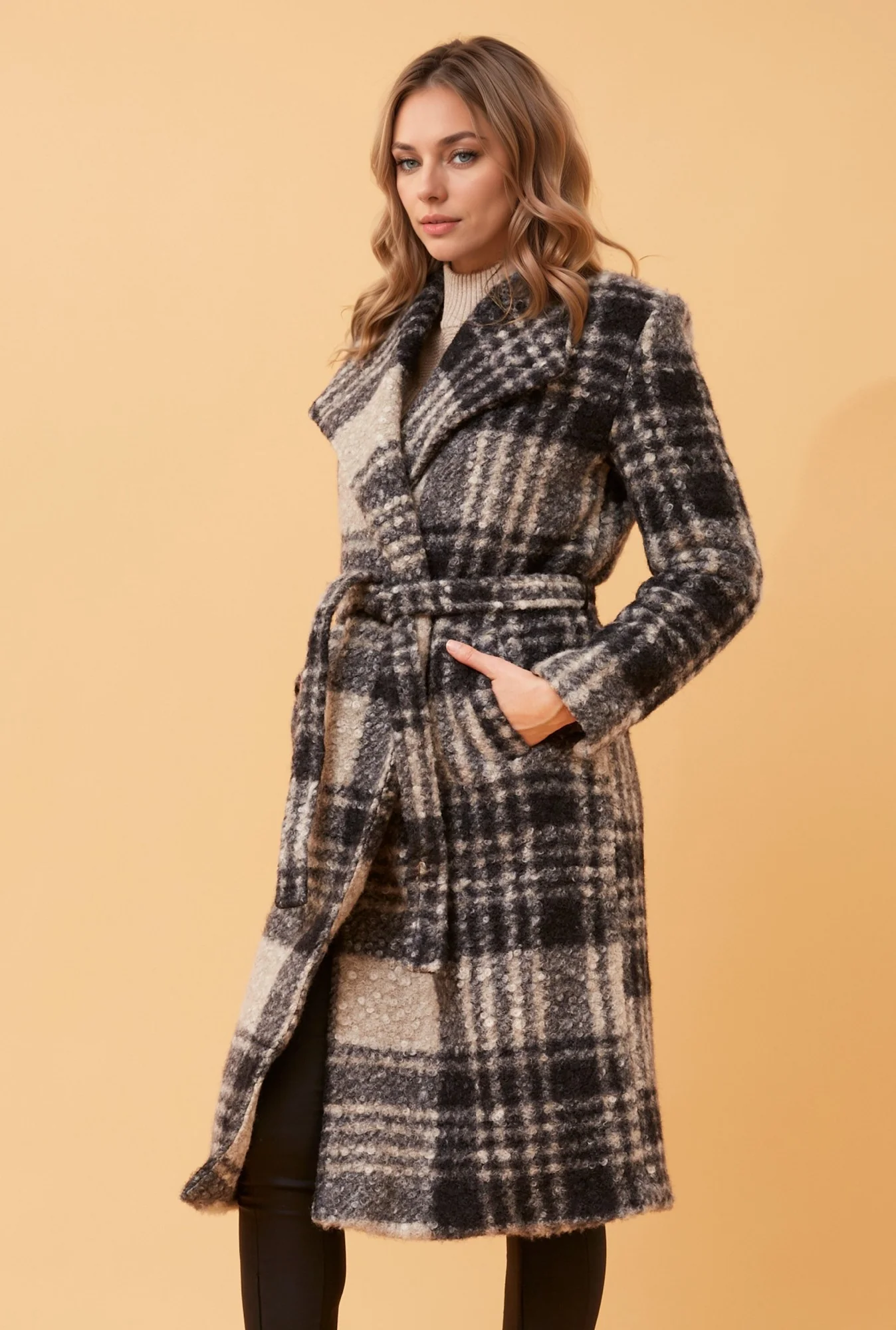 PERLITA CHECK TEDDY FUR COAT