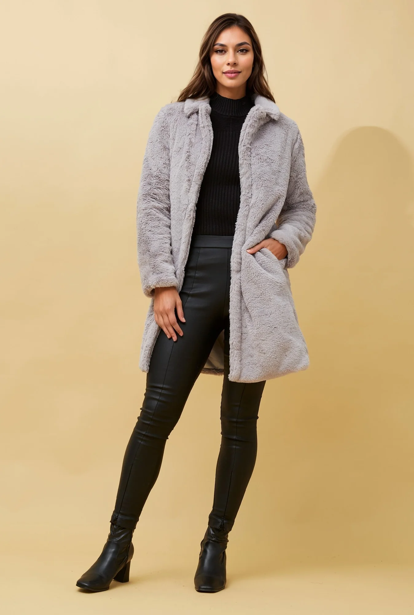 SHARNI FAUX FUR LONGLINE COAT