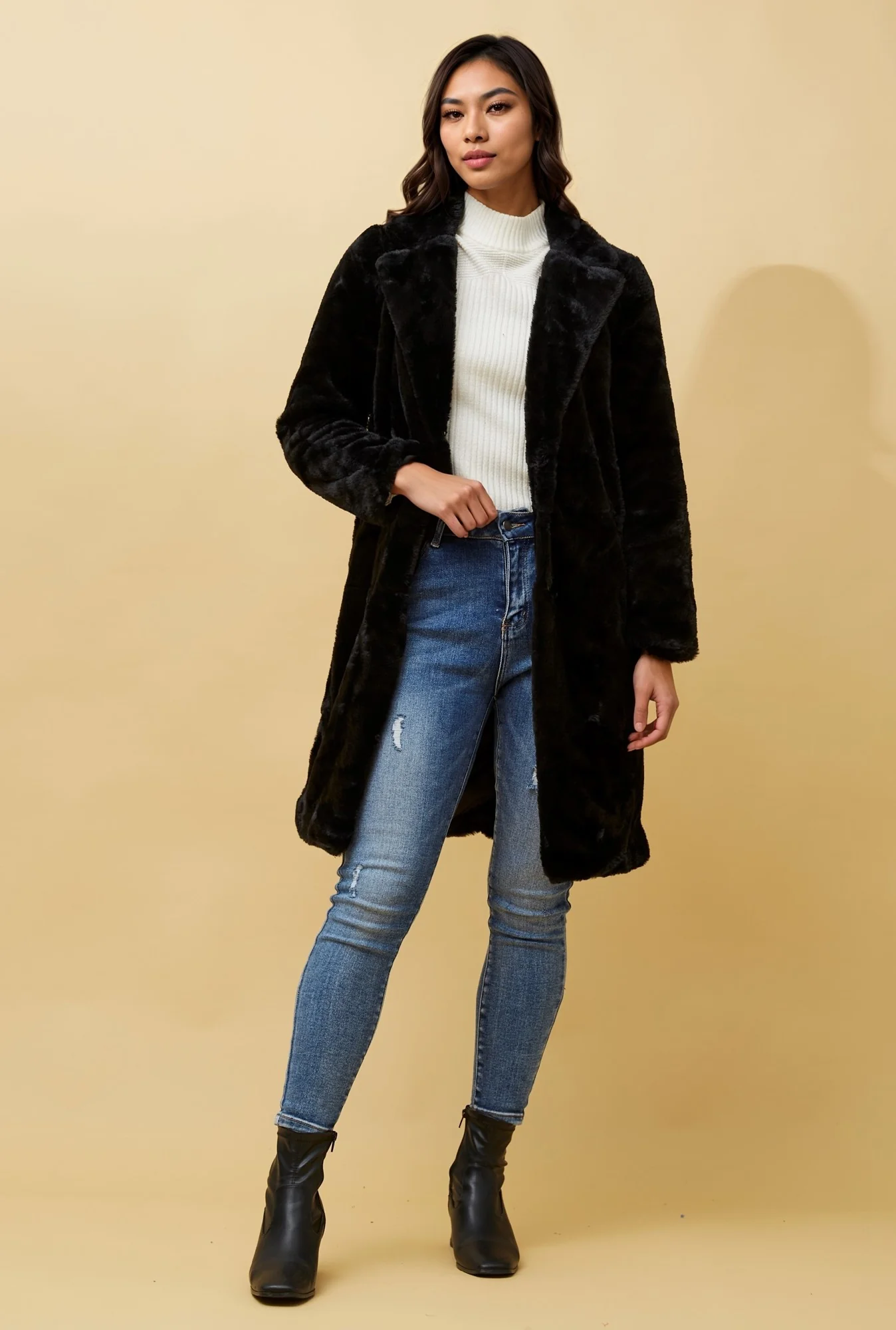 BROOKS LONG FAUX FUR COAT