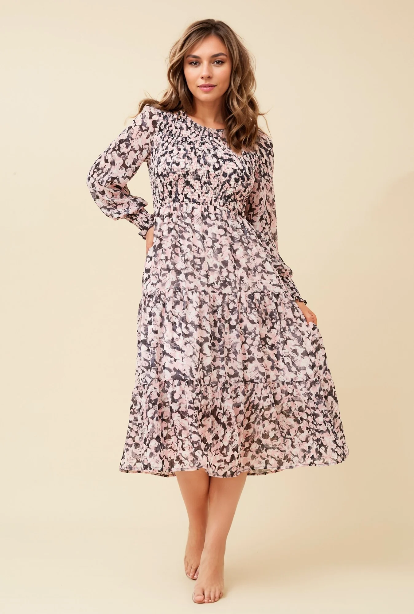 SHERRY ABSTRACT PRINT MIDI DRESS