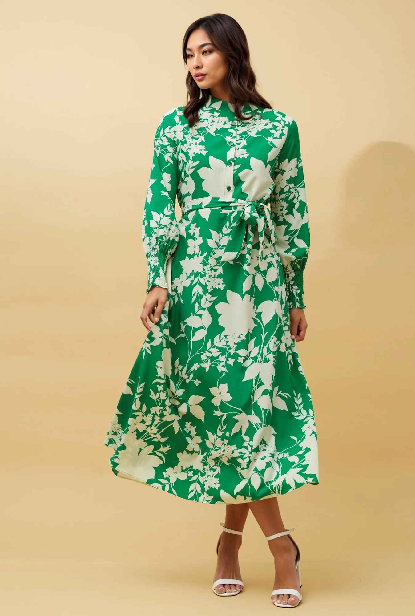 ELENORA LEAF PRINT SHIRT DRESS