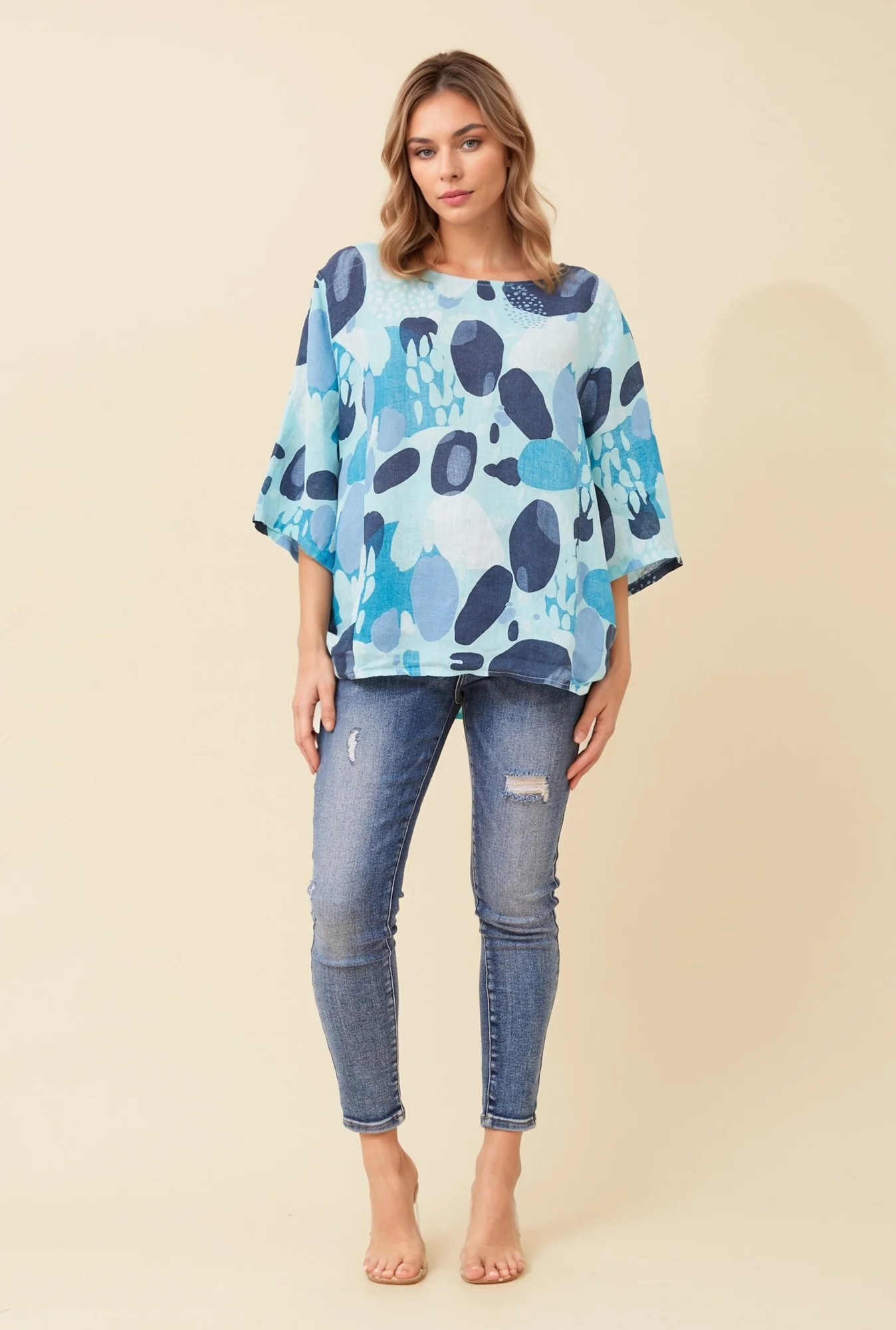 CARMELLA PRINTED LINEN TOP