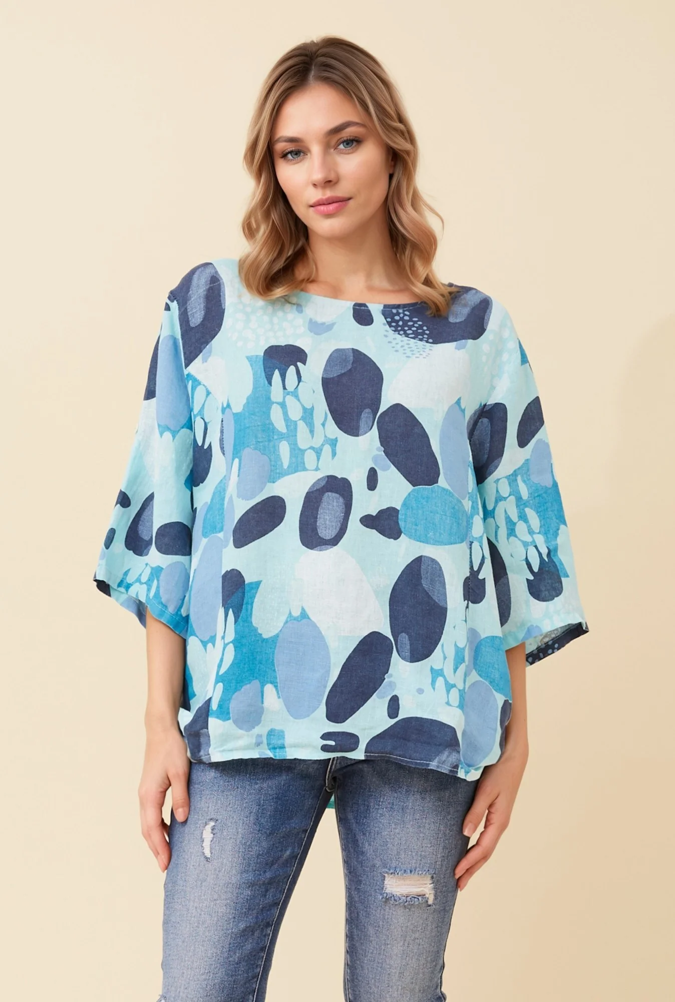 CARMELLA PRINTED LINEN TOP