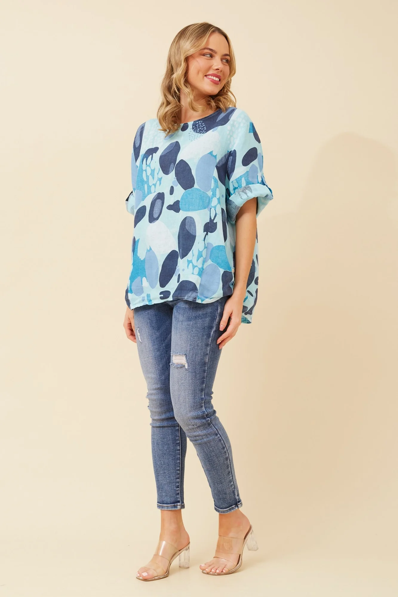 CARMELLA PRINTED LINEN TOP